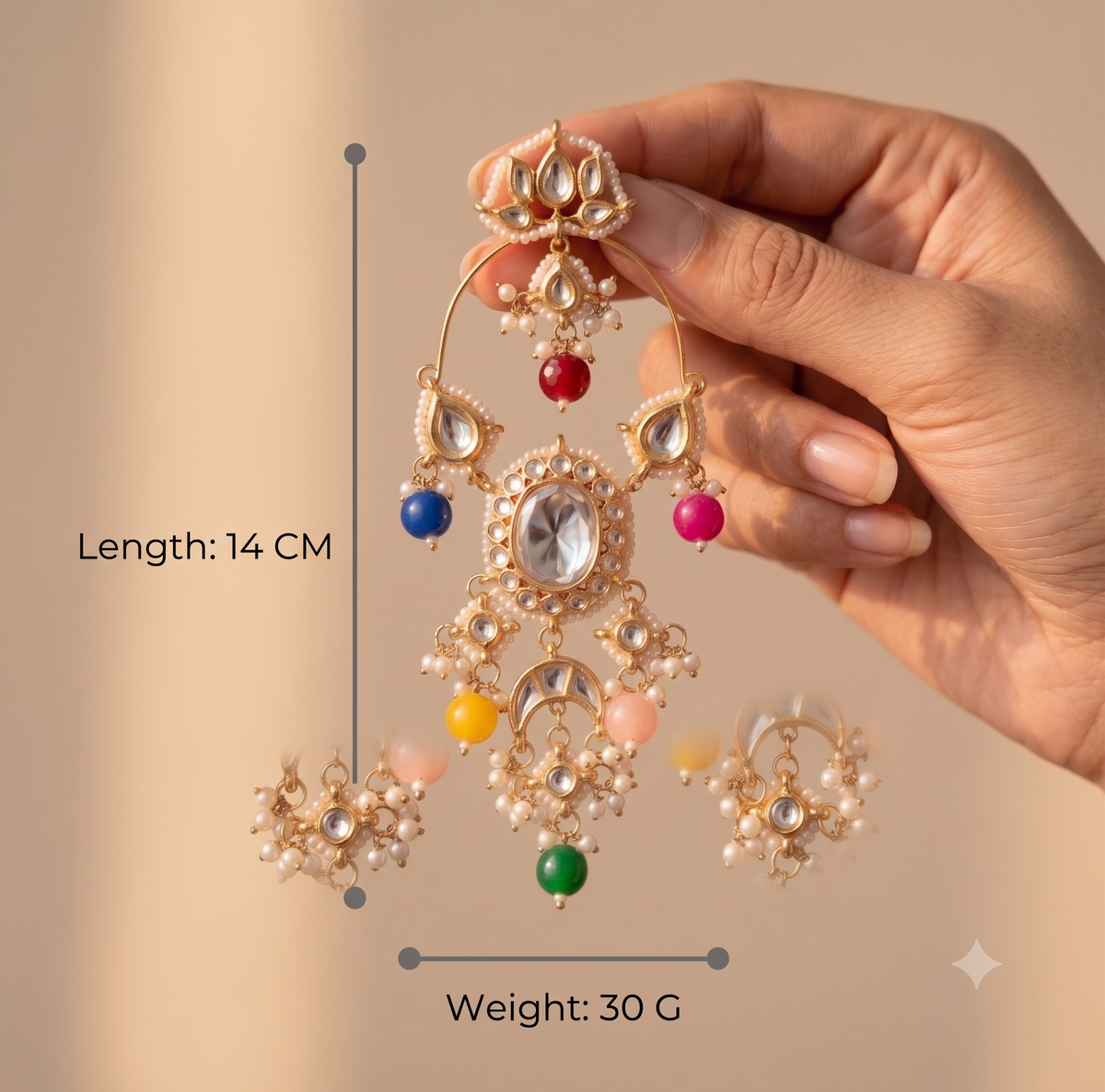 Multicolour Kundan Chandbali Earrings Indian Bridal Statement Wedding Jewellery Roz Jewellers.