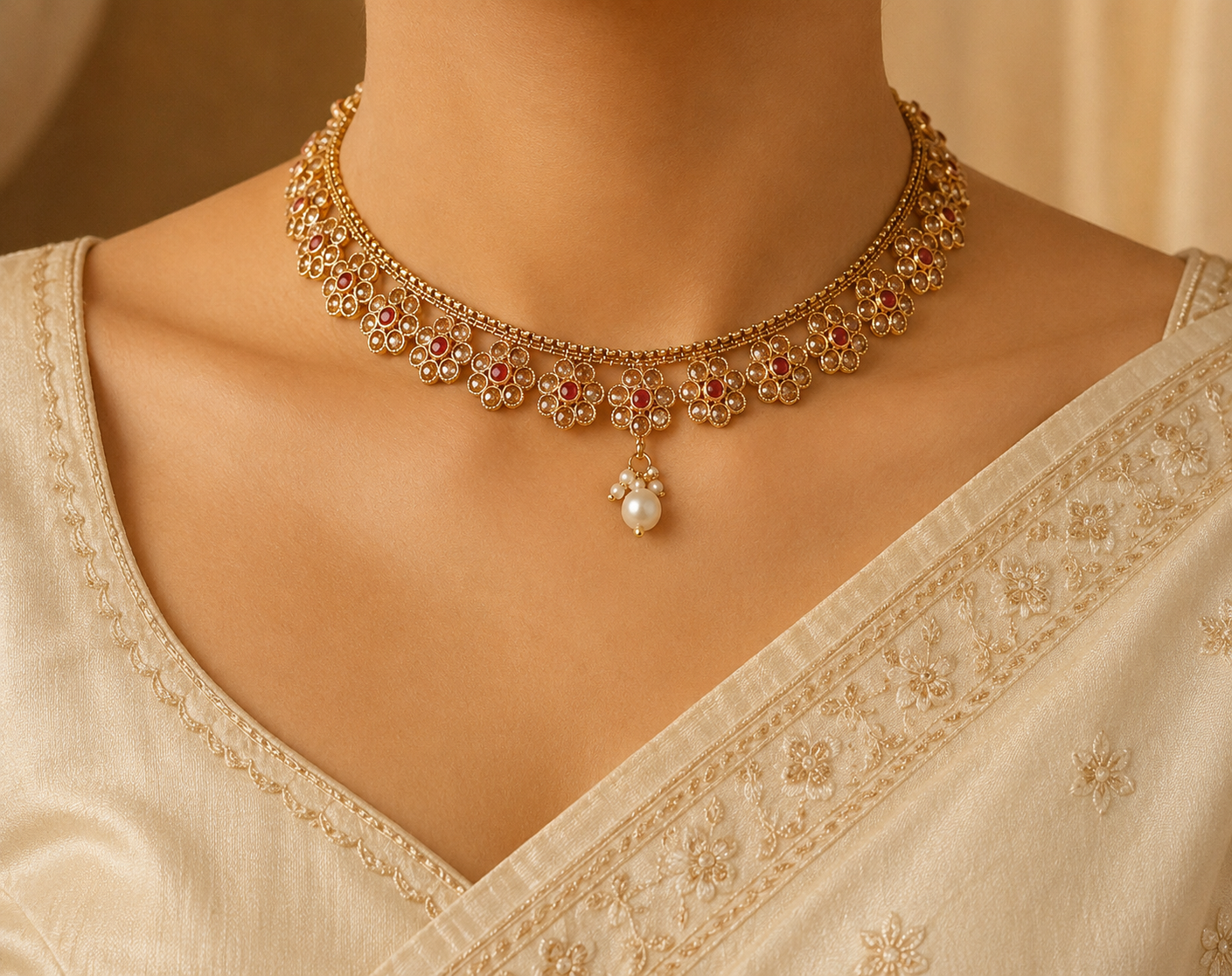 Ruqayyah Indian Pakistani Polki Bridal Jewelry Set Wedding Necklace Earrings for Women Gold Plated