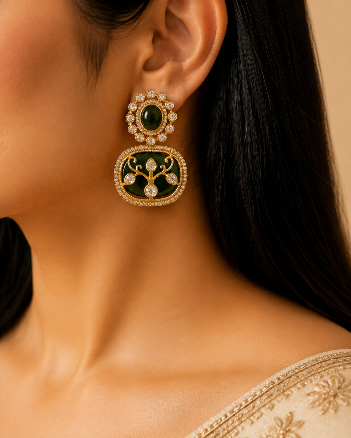 Nadira Luxury Bridal Emerald Floral of Kundan Necklace Set Roz Jewellers.