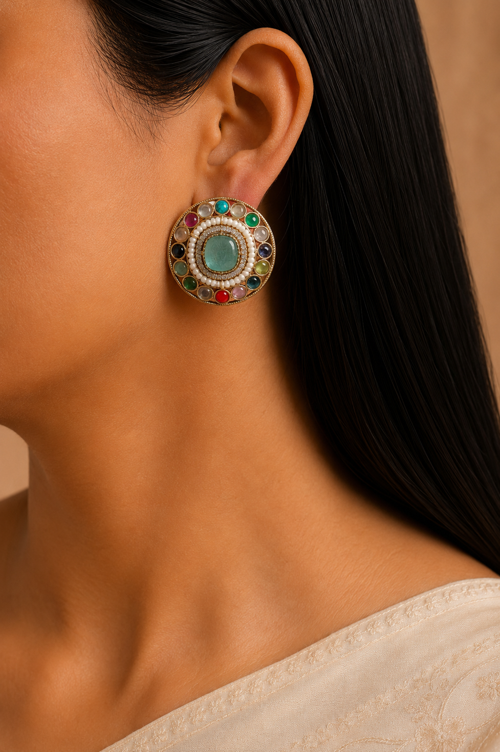 Maheen Handcrafted Mint Green Heritage Necklace Kundan Choker Set Roz Jewellers.