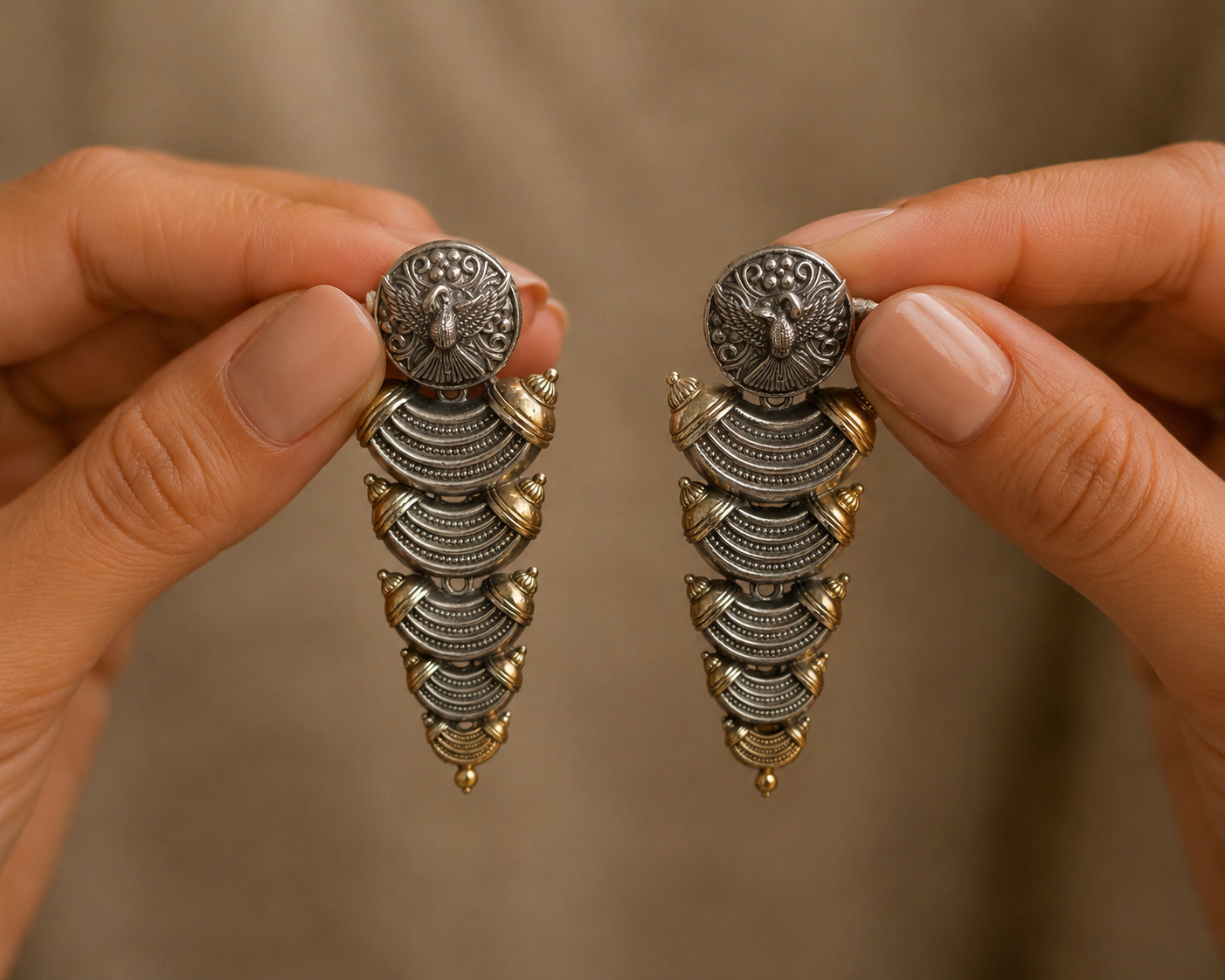 Royal Peacock Oxidized Layered Statement Kundan Earrings Heritage Tribal Roz Jewellers.