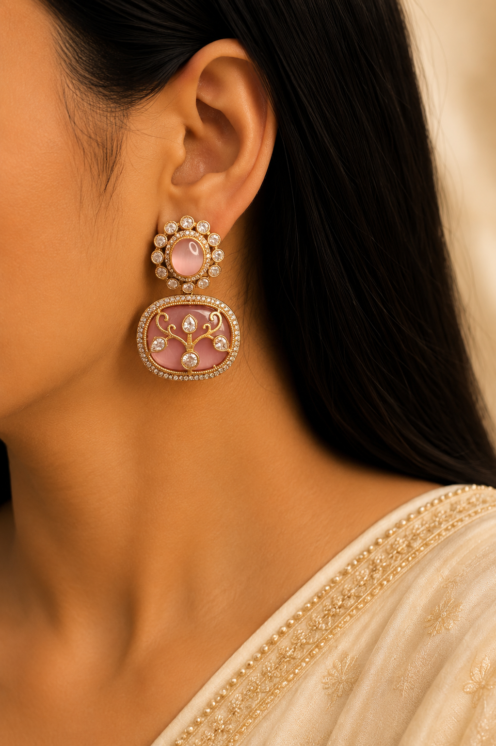 Ruhani Party Wear Blush Pink Kundan Necklace Set Roz Jewellers.