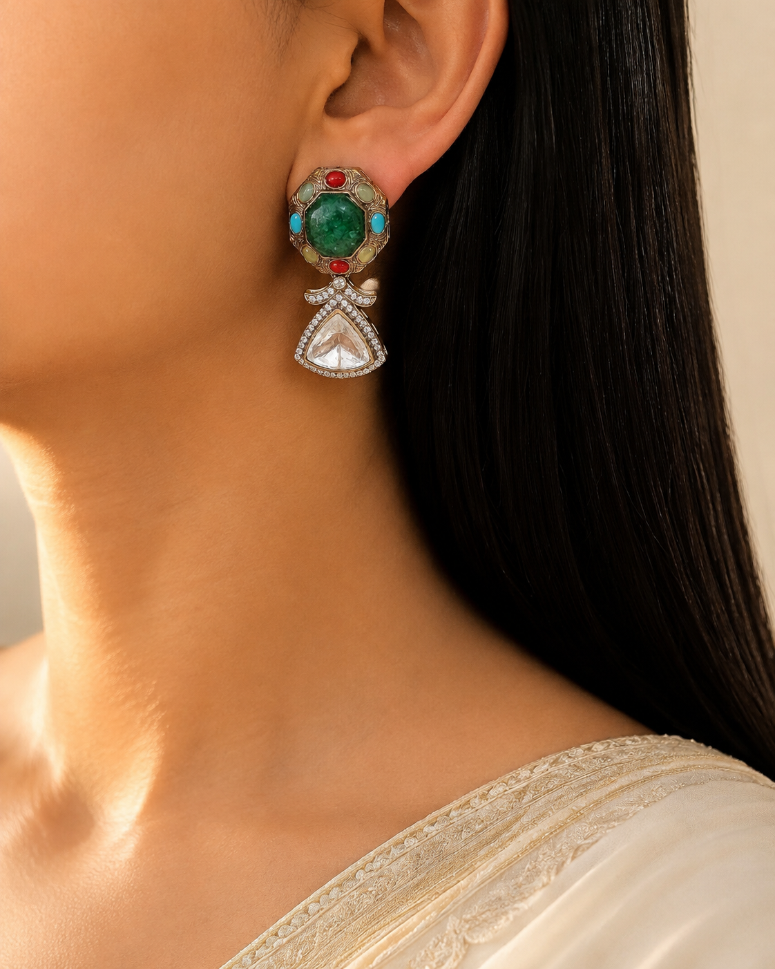 Victorian Kundan Earrings Royal Antique Gold Bridal Jewelry Roz Jewellers