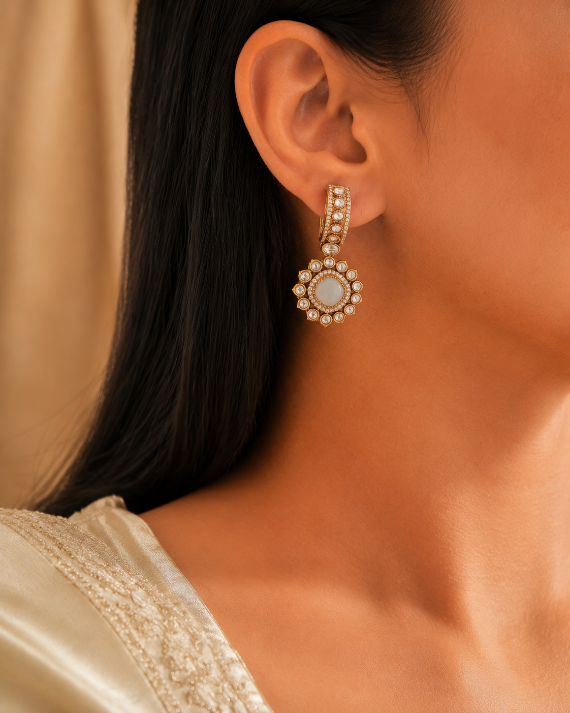 Maitha Floral White Stone Heritage Choker Set Sangeet Roz Jewellers.