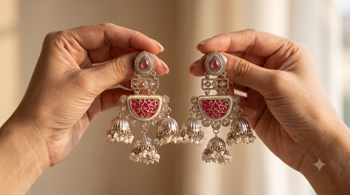 Pink Moissanite Dangle Earrings Women Indian Wedding Party Wear Ethnic Jewelry Roz Jewellers