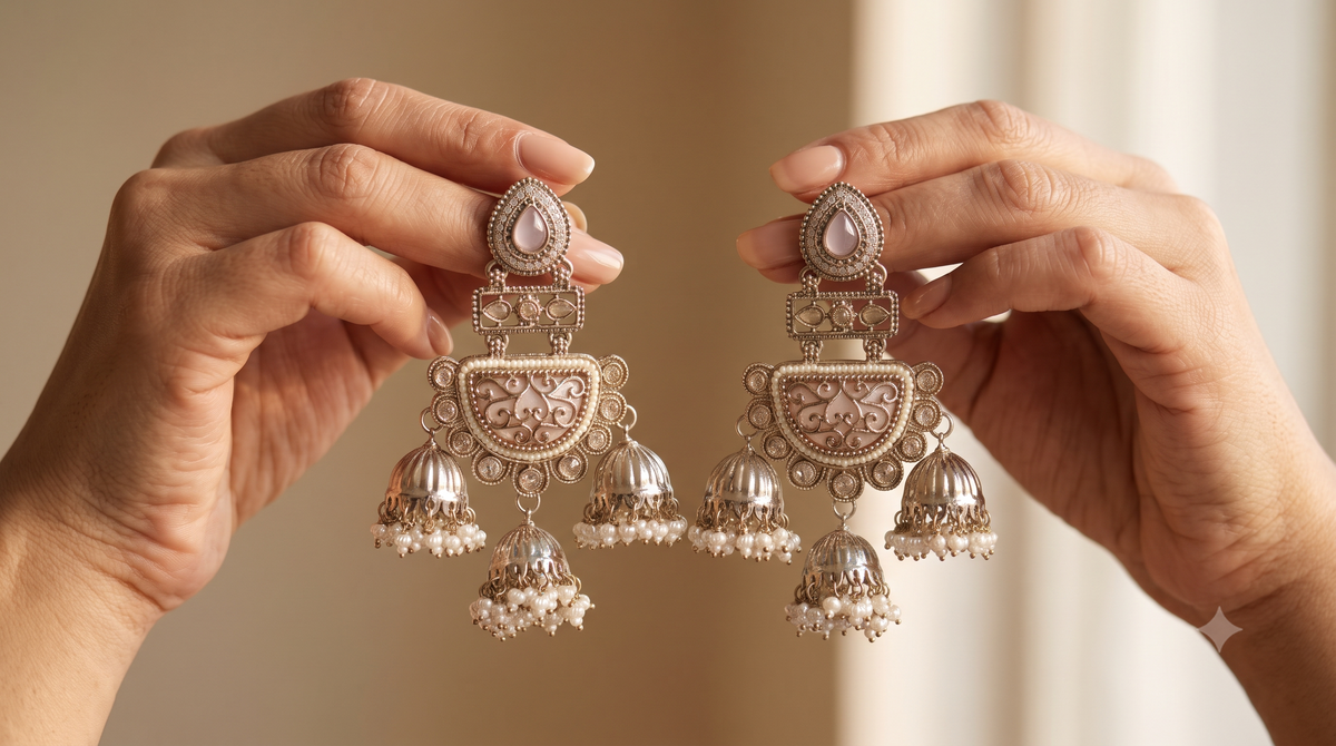 Purple Indian Moissanite Jhumka Earrings Traditional Bridal Statement Jewelry Roz Jewellers
