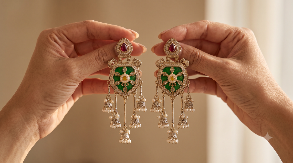 Ruby, Emerald Moissanite Style Earrings Indian Ethnic Wedding Jewelry for Women Roz Jewellers