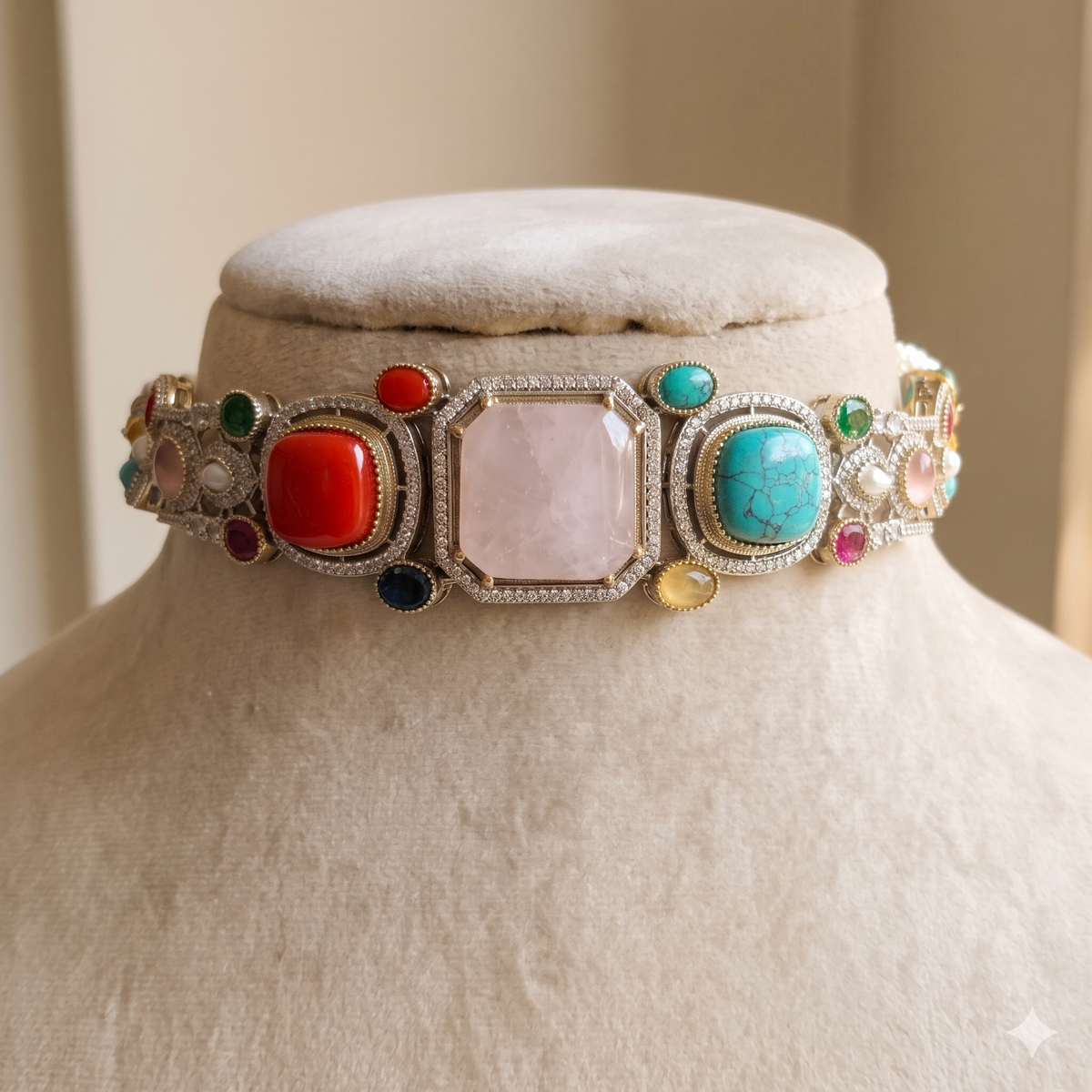 Blush Pink Moissanite Multi Stone Choker Necklace Elegant Statement Party Jewelery Roz Jewellers