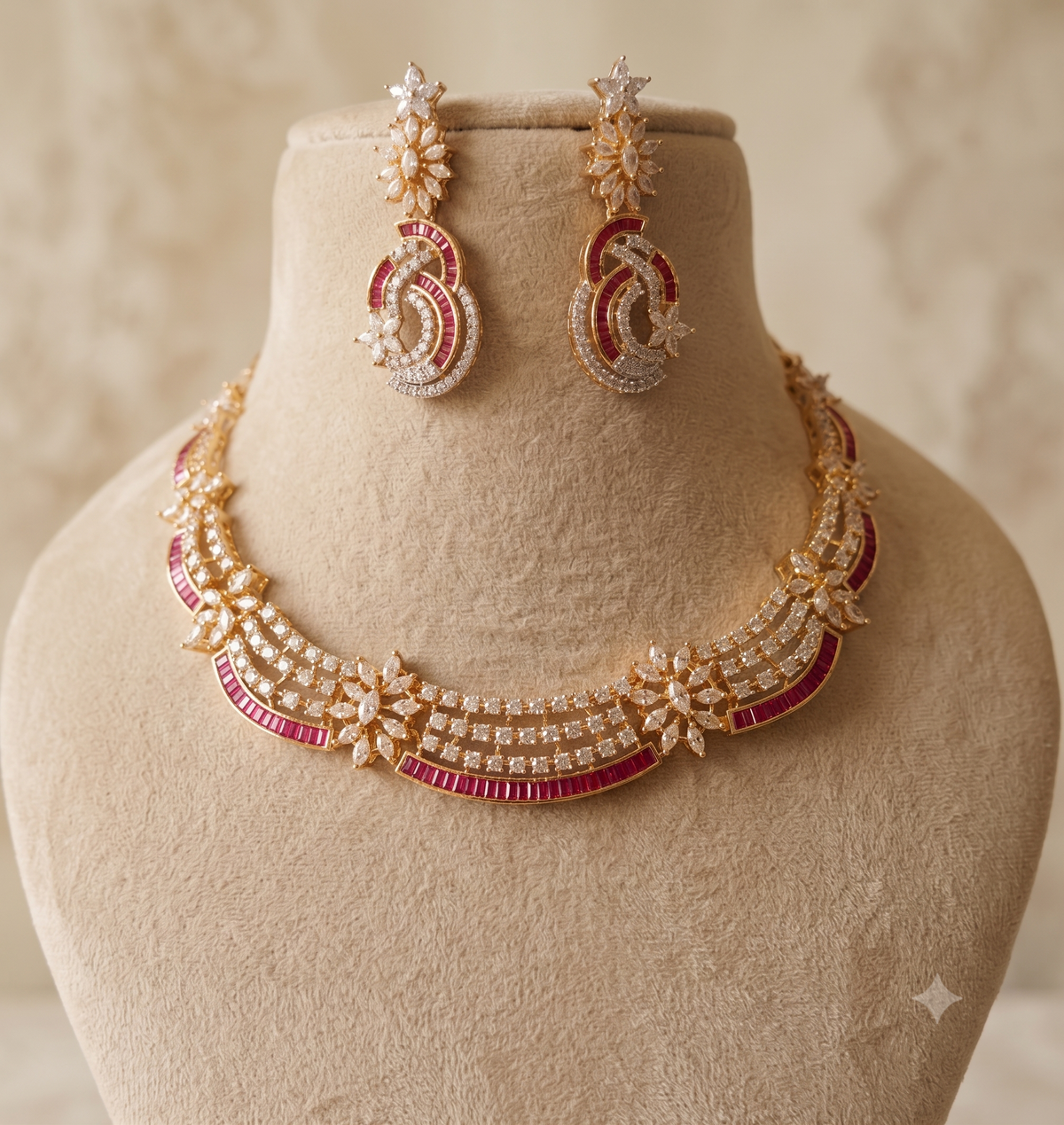 Ethnic American Diamond Necklace Set by ROZ Jewellers
