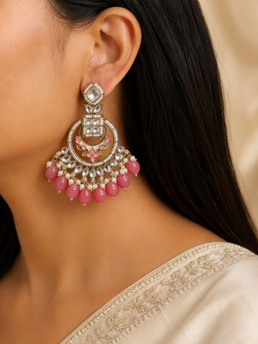 Nida Indian Bridal Kundan Earrings Royal Antique Gold Bridal Statement Jewelry Roz Jewellers