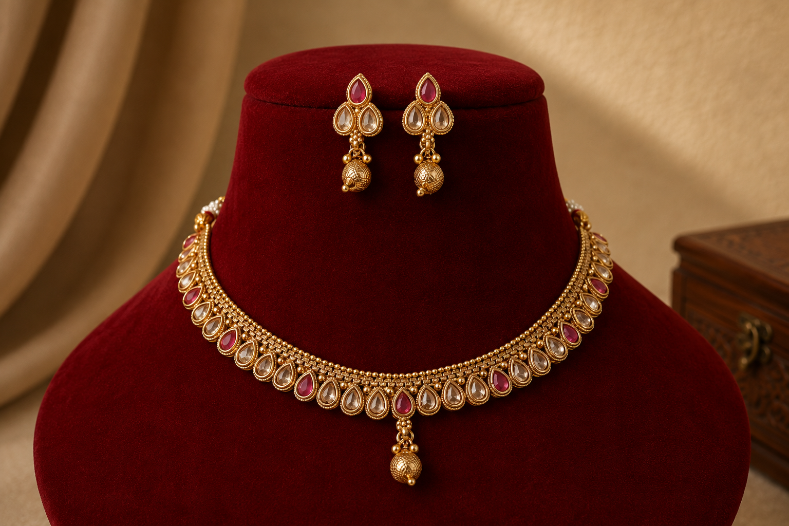 Sumayyah Indian Pakistani Polki Bridal Jewelry Set Wedding Necklace Earrings for Women Gold Plated