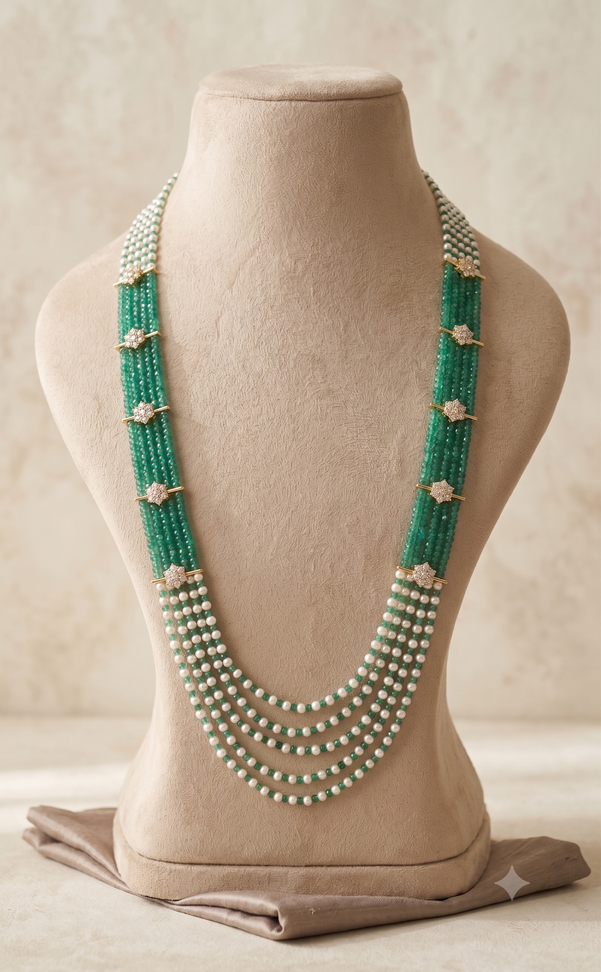 Multi Aqua Layer Pearl Necklace AD American Diamond Wedding Bridal Roz Jewellers
