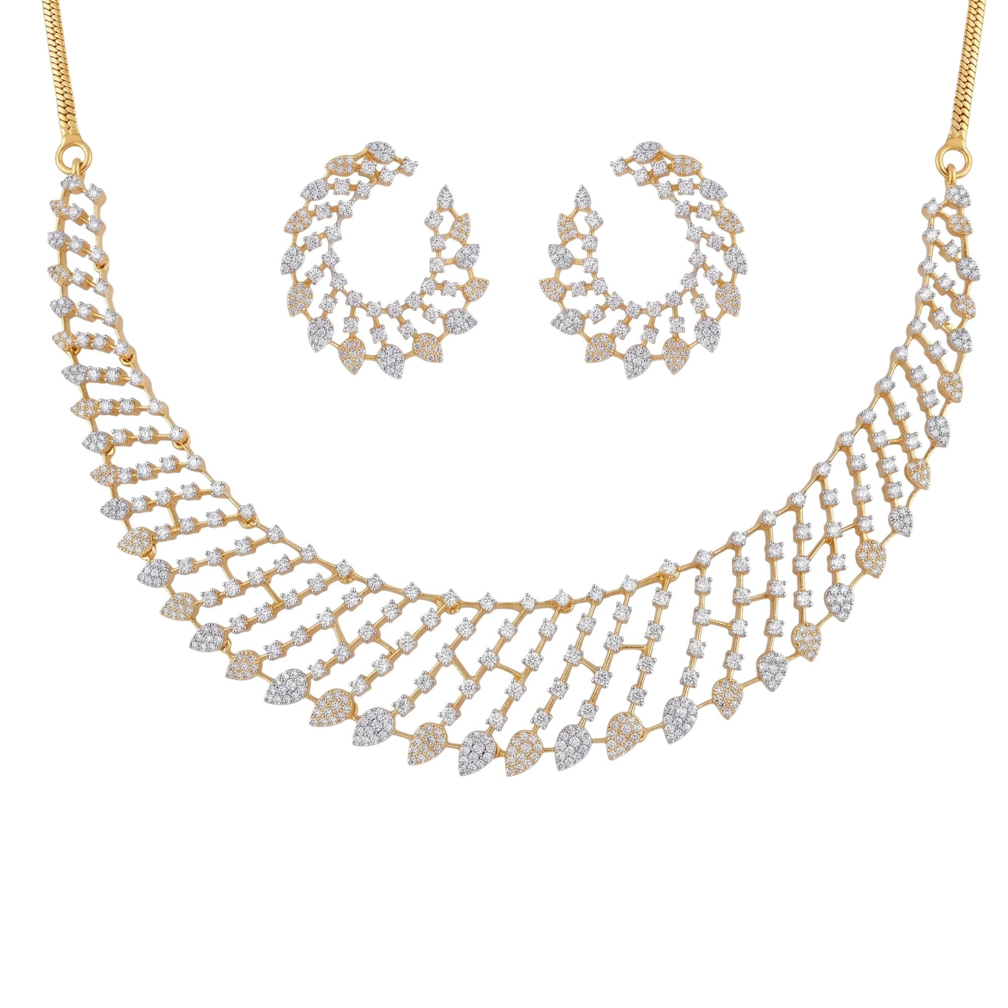 Cubic Zirconia Necklace & Earrings Set | Gold Tone Bridal Jewellery | Roz Jewellers