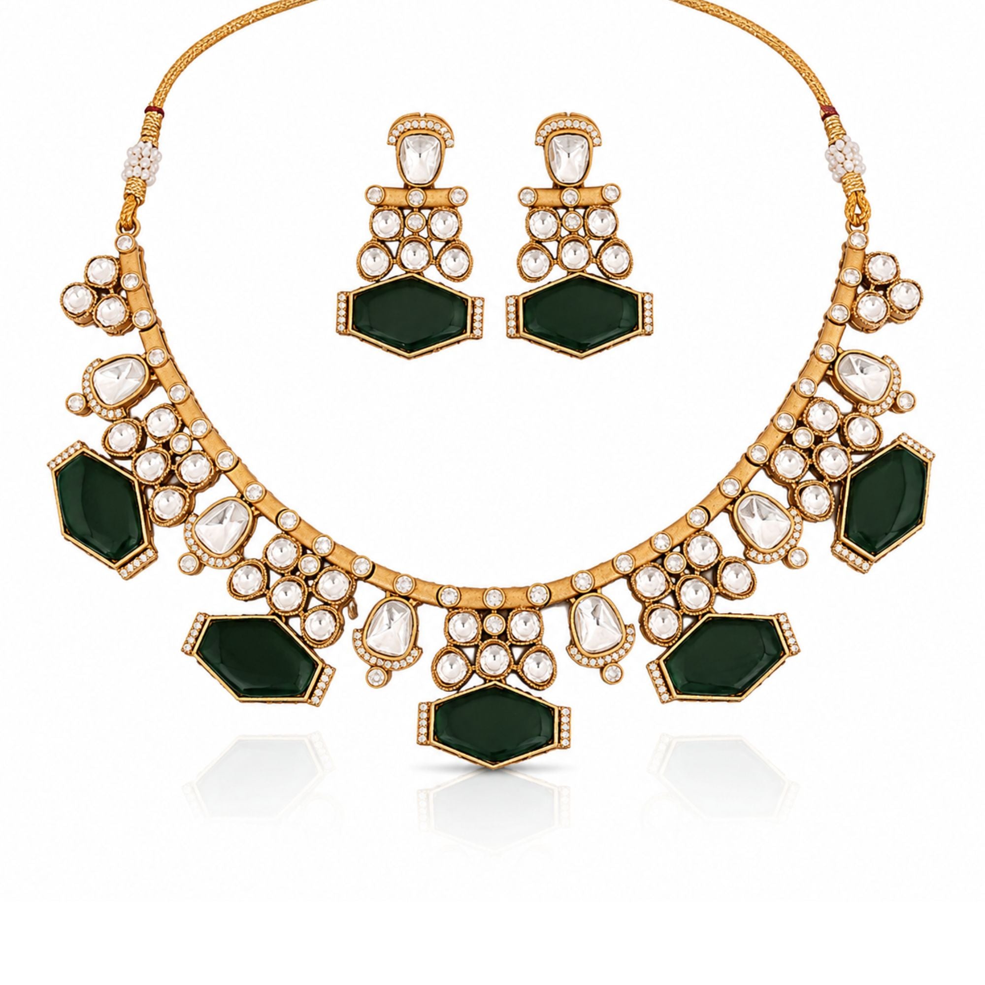 Rajwaadi Green Kundan Bridal Set