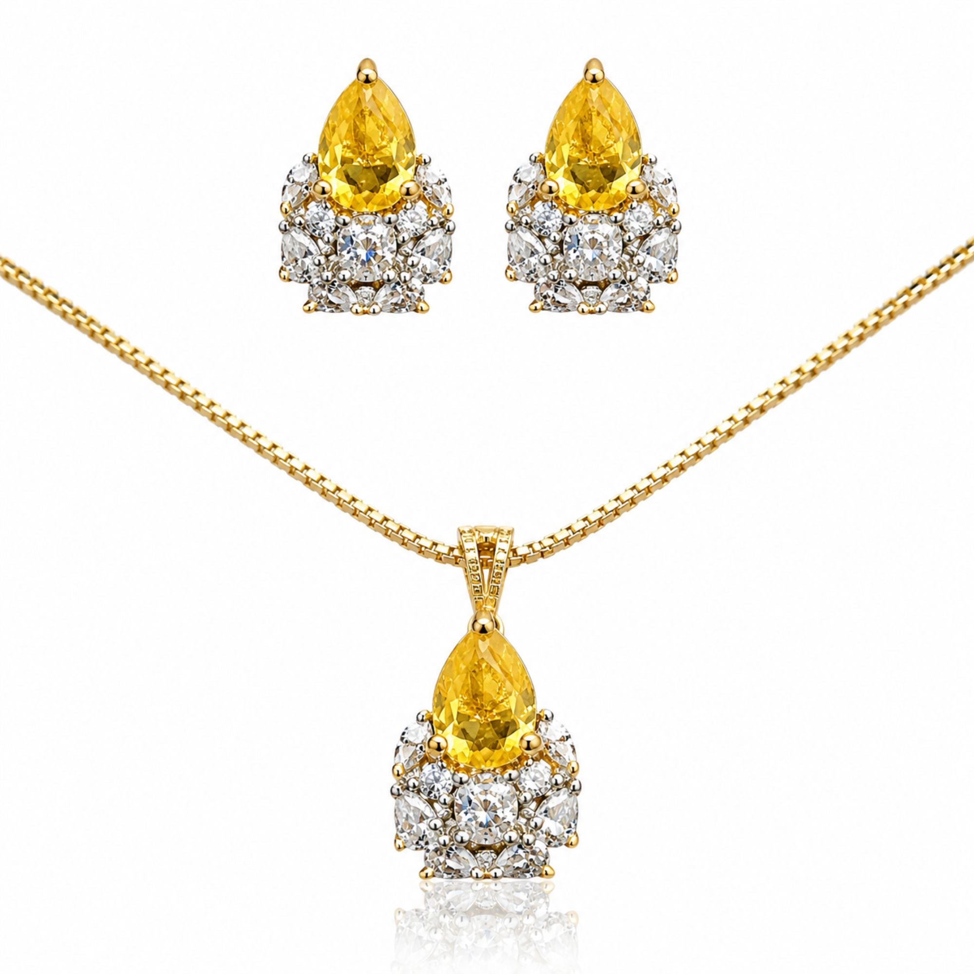 Pukhraj Yellow Teardrop CZ Pendant