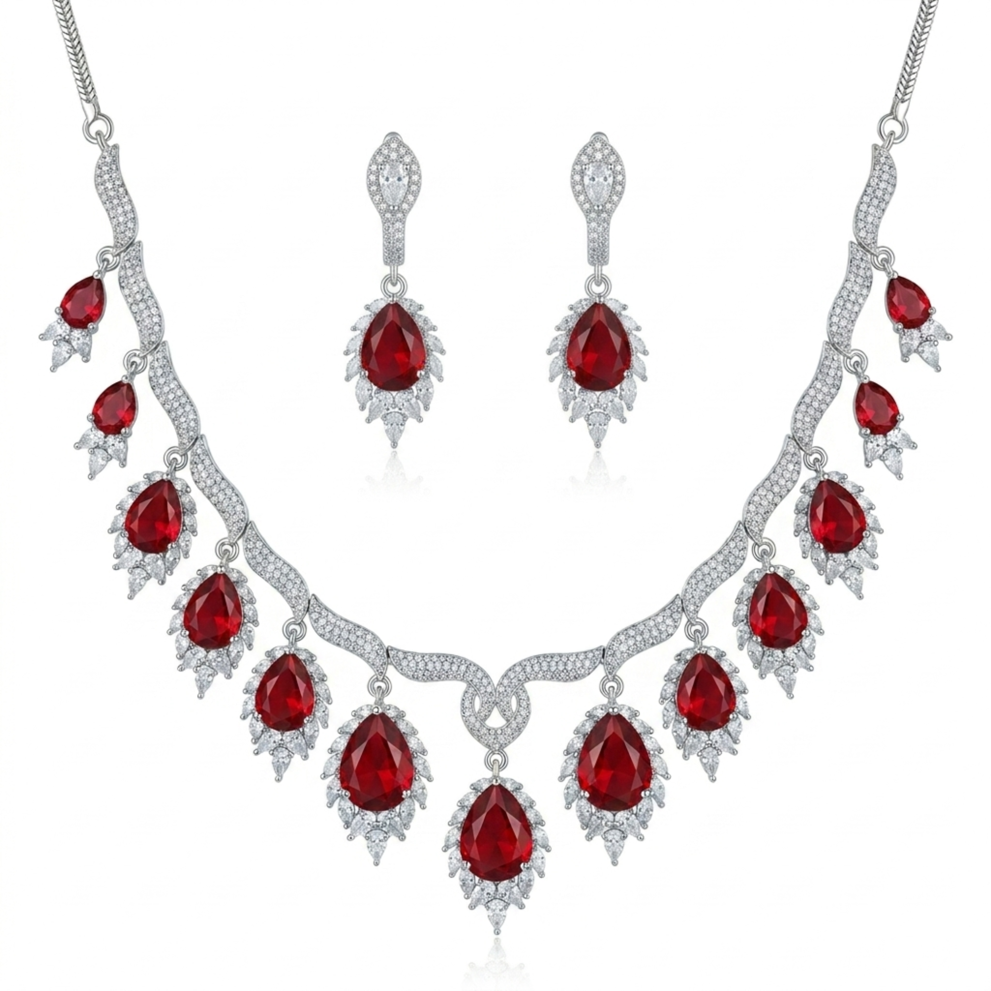 Ruby Red & CZ Necklace Set | Gold Plated Indian Bridal Jewellery | Roz Jewellers