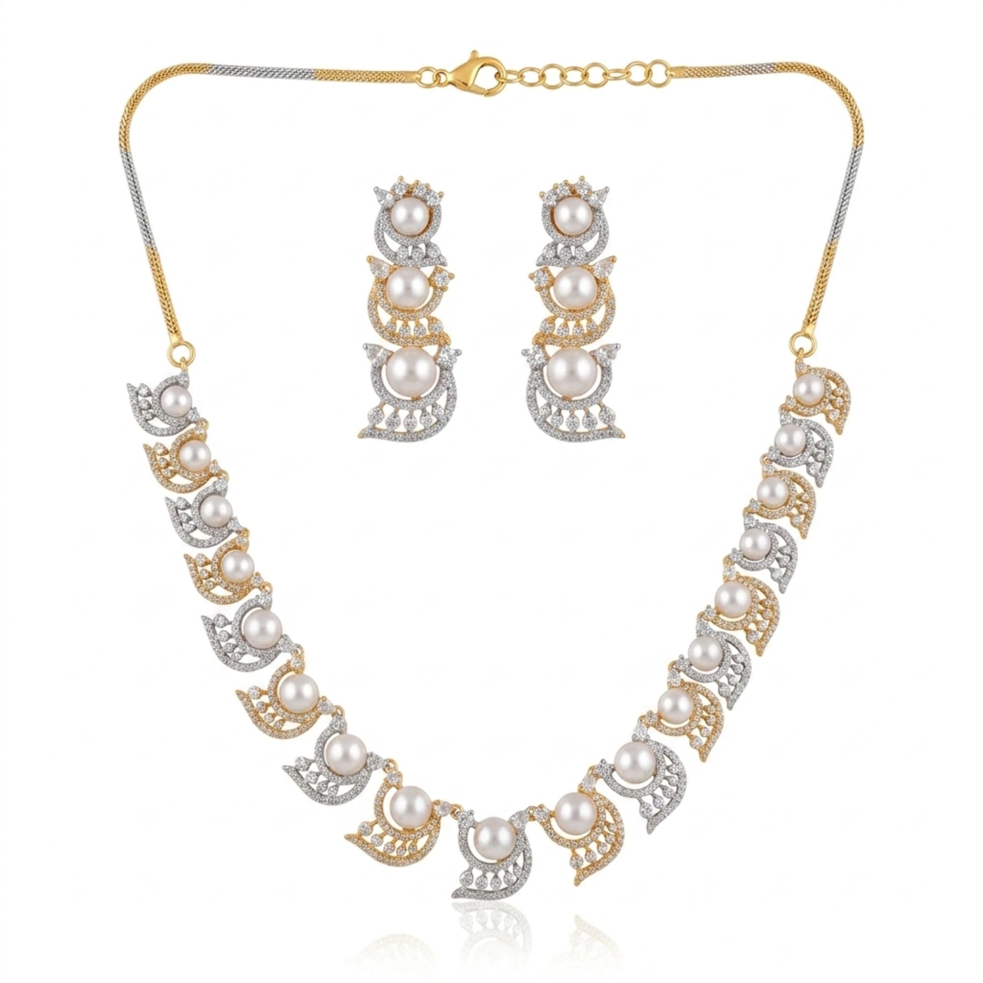White Pearl Necklace & Earrings Set | Gold Tone Bridal Jewellery | Roz Jewellers
