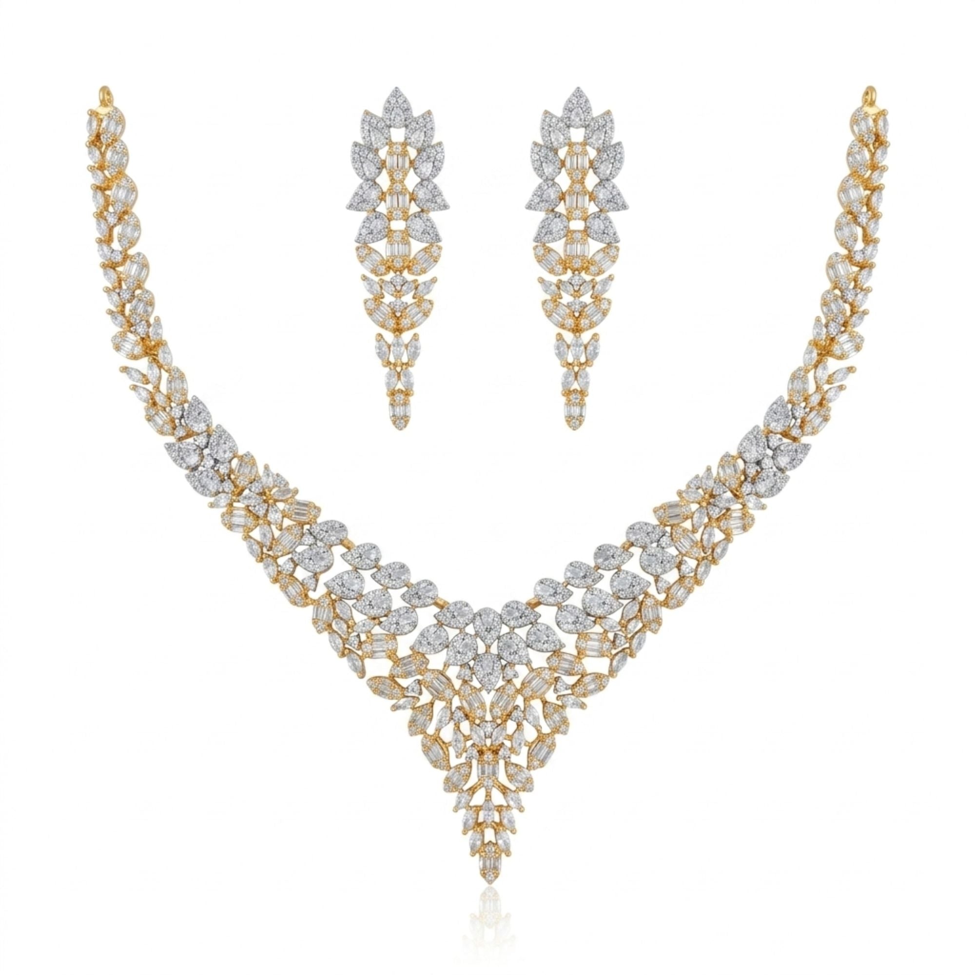 CZ & Ruby Bridal Necklace & Earrings Set | Gold Plated Wedding Jewellery | Roz Jewellers