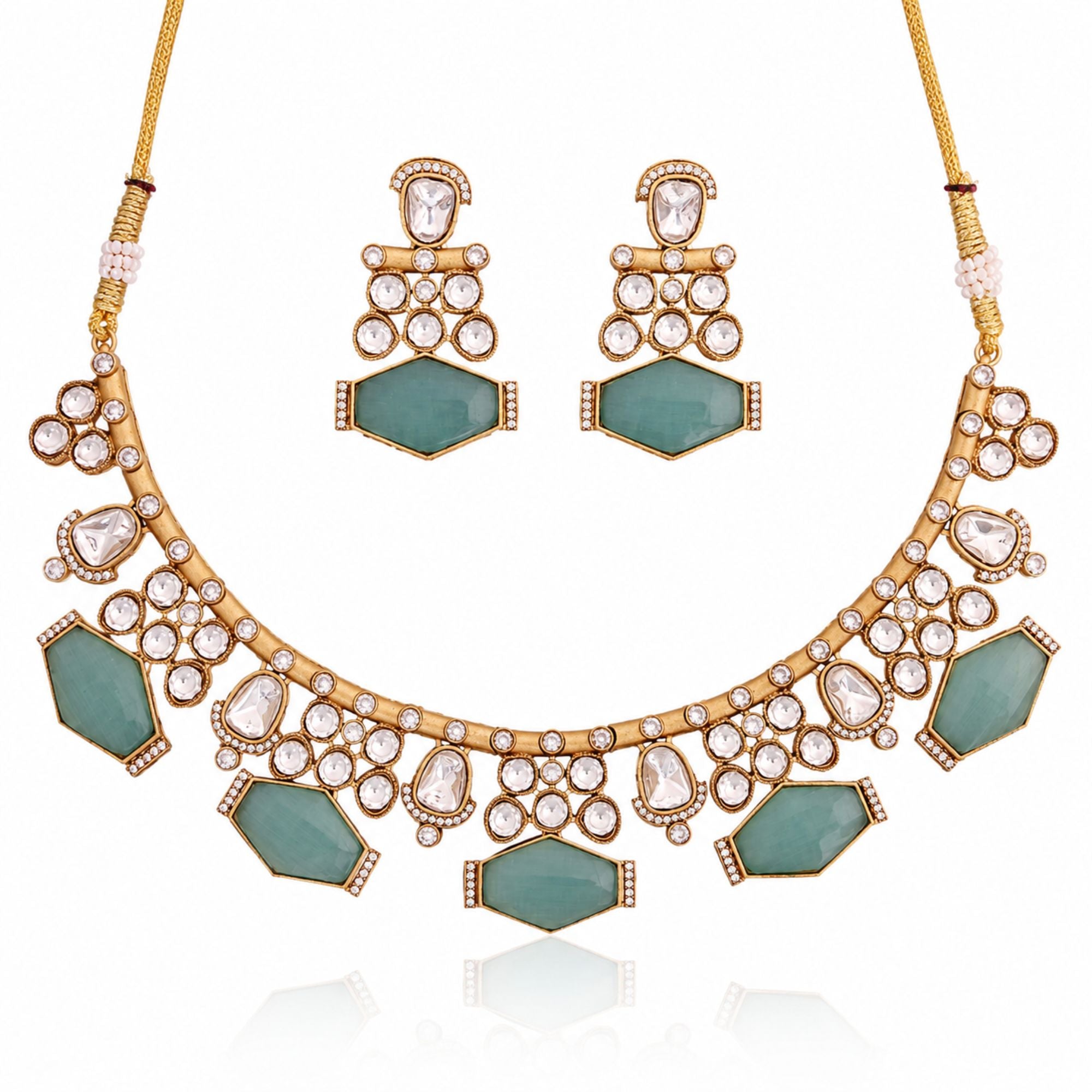 Nazakat Mint Kundan Necklace Set