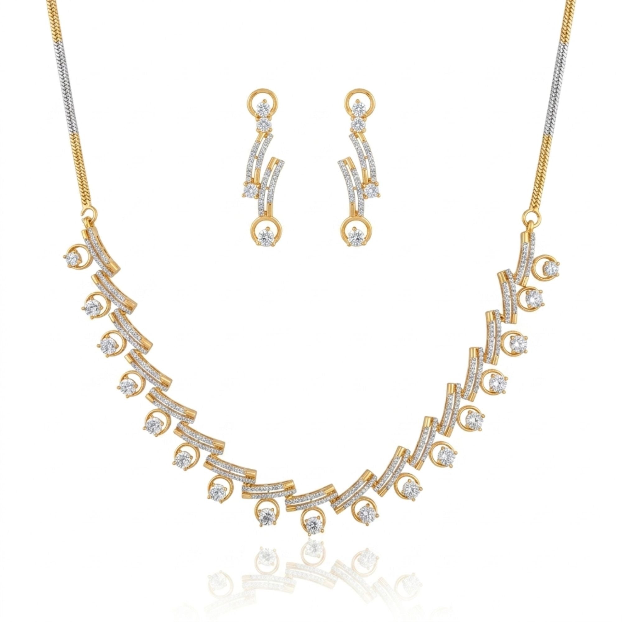 White CZ Long Necklace & Earrings Set | Gold Plated Bridal Jewellery | Roz Jewellers