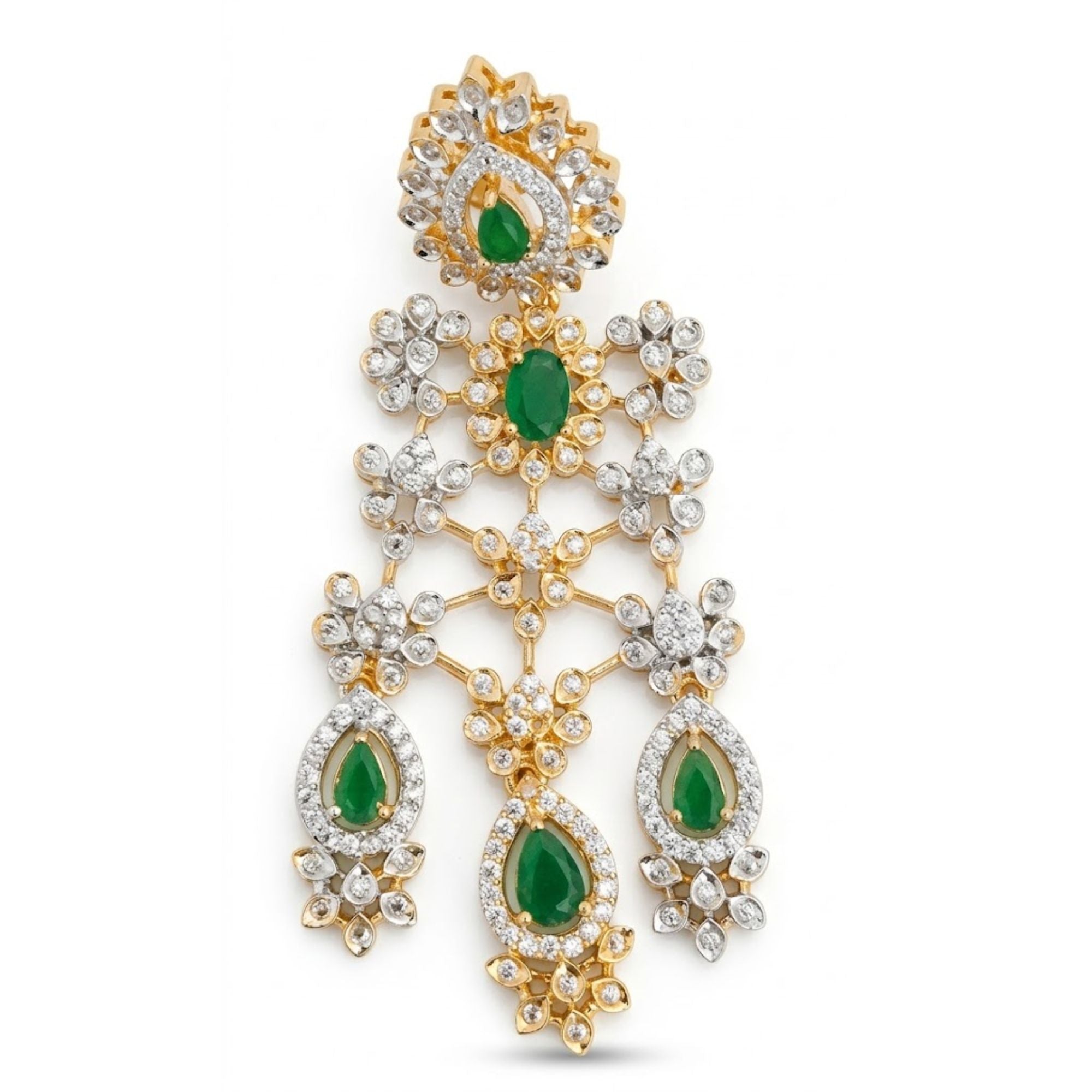 Emerald Green Stone Necklace Set | Gold Plated Bridal Jewellery | Roz Jewellers