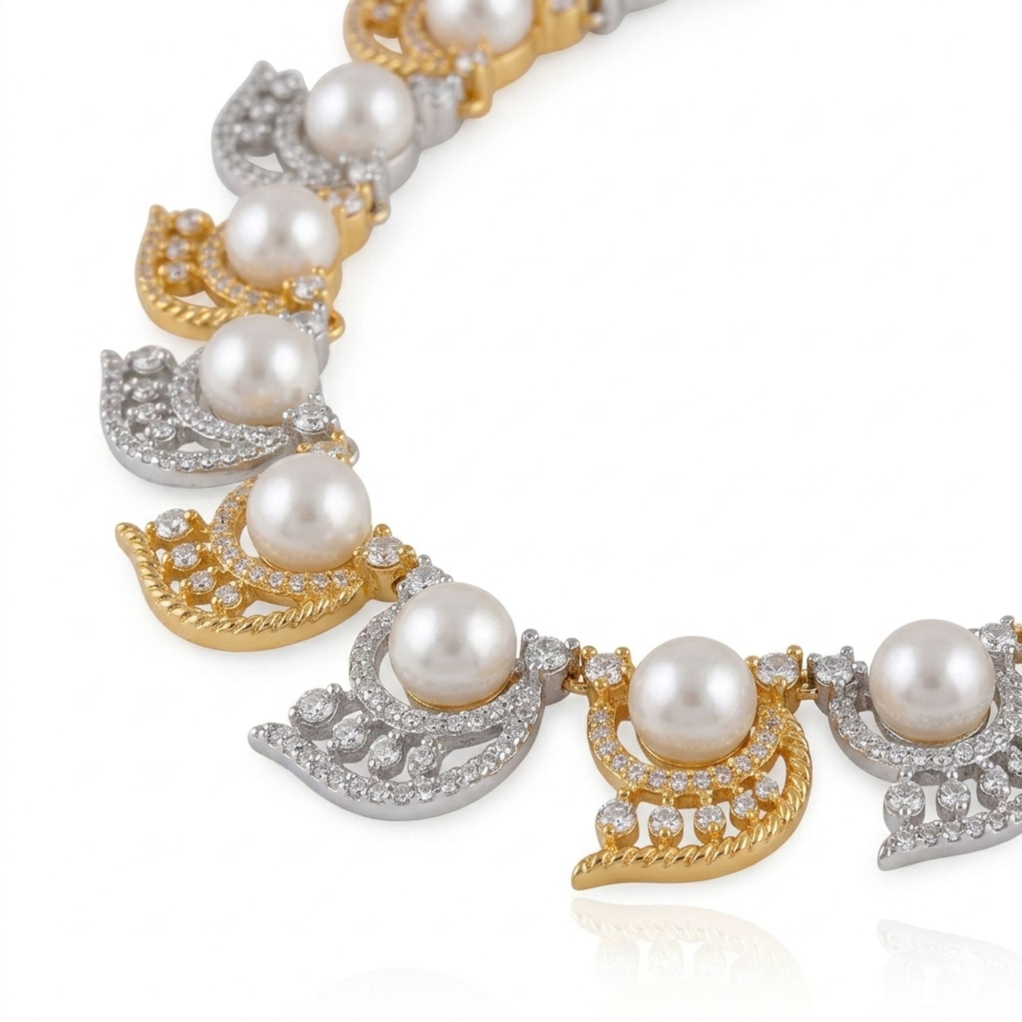 White Pearl Necklace & Earrings Set | Gold Tone Bridal Jewellery | Roz Jewellers