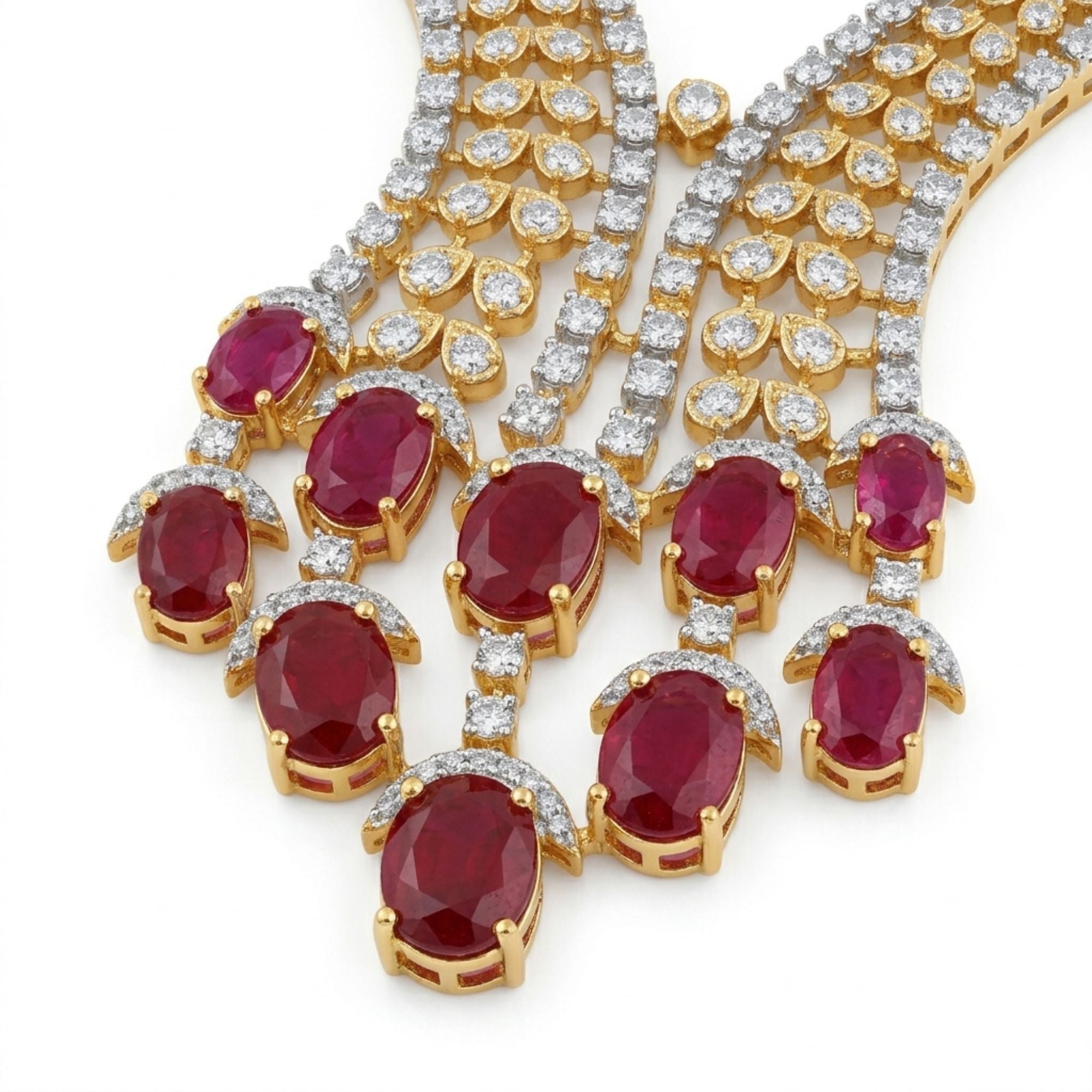 Indian Ruby Stone Necklace & Earrings Set | Gold Tone Bridal Jewellery | Roz Jewellers