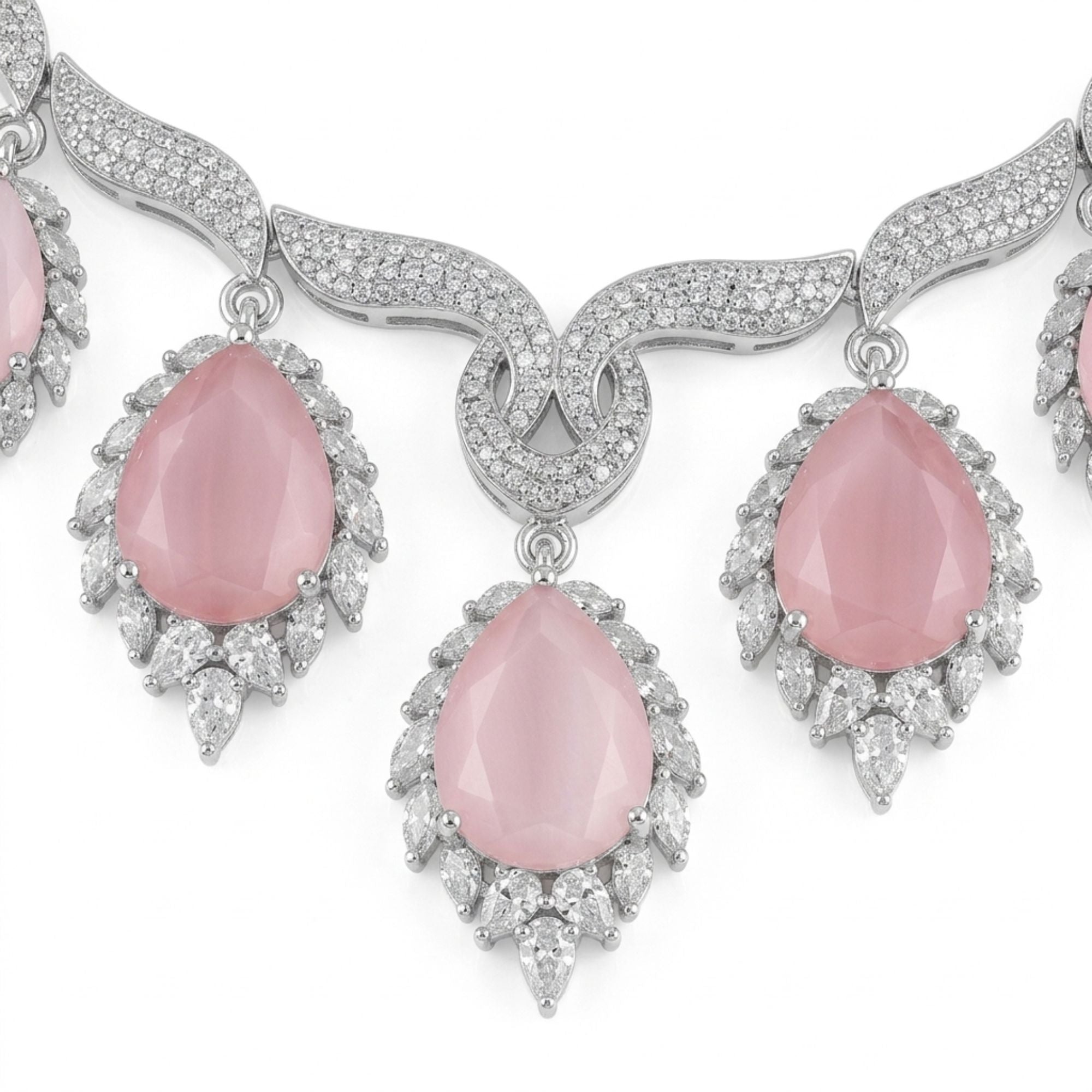 Pink Crystal & CZ Necklace Set | Gold Plated Party Jewellery | Roz Jewellers
