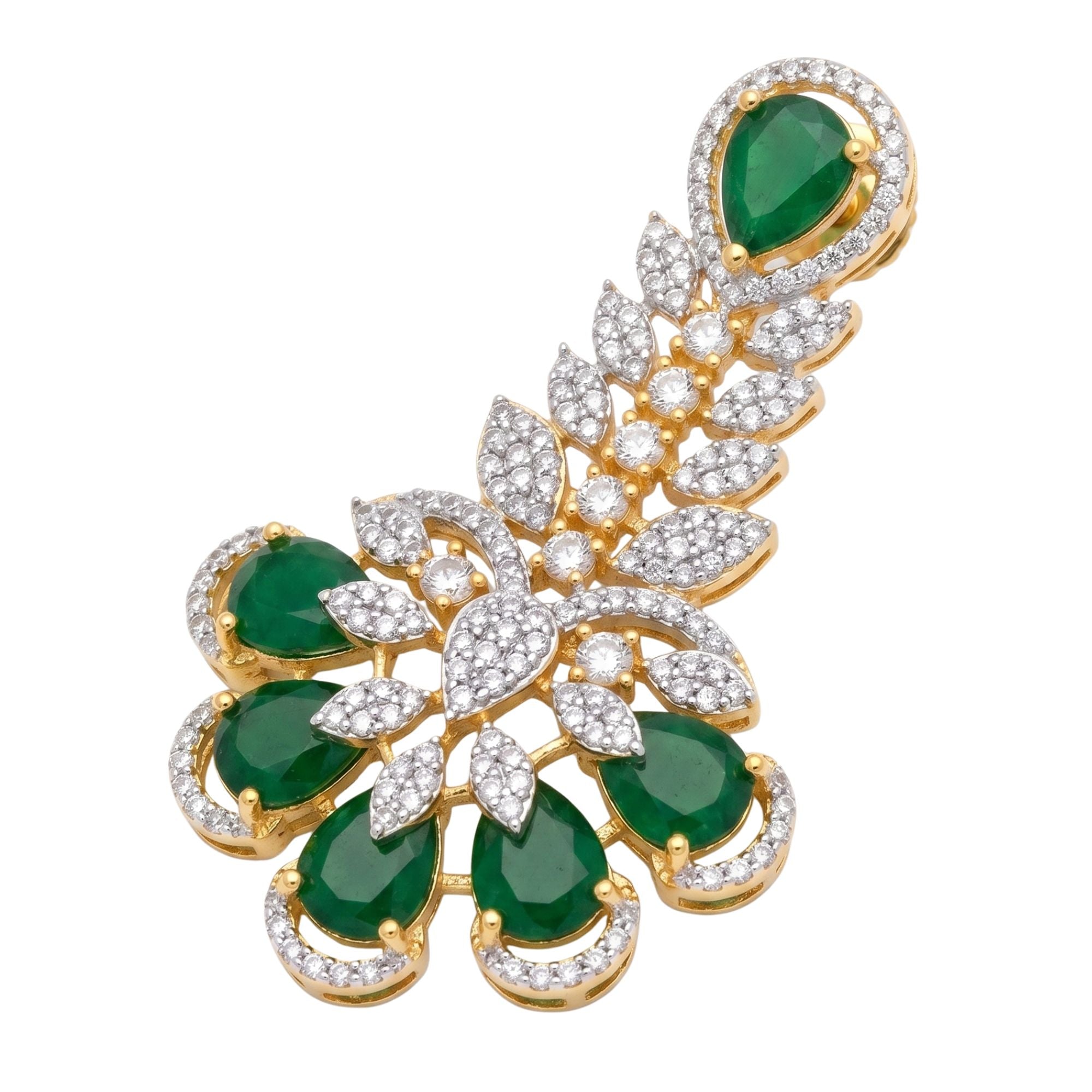 Royal Emerald Green & CZ Bridal Necklace Set | Gold Plated Teardrop Jewellery | Roz Jewellers