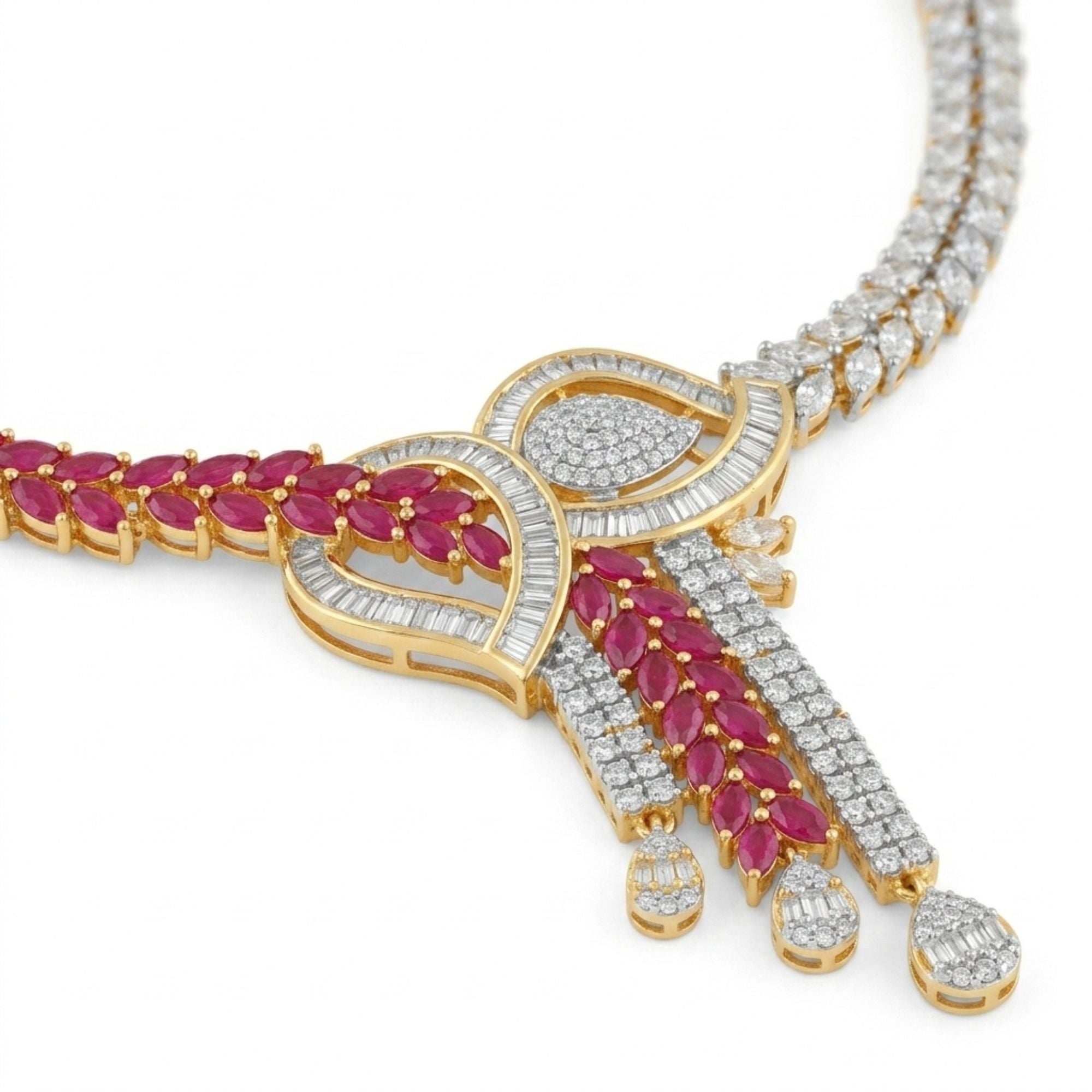 Ruby & CZ Bridal Necklace & Earrings Set | Gold Plated Bollywood Jewellery | Roz Jewellers