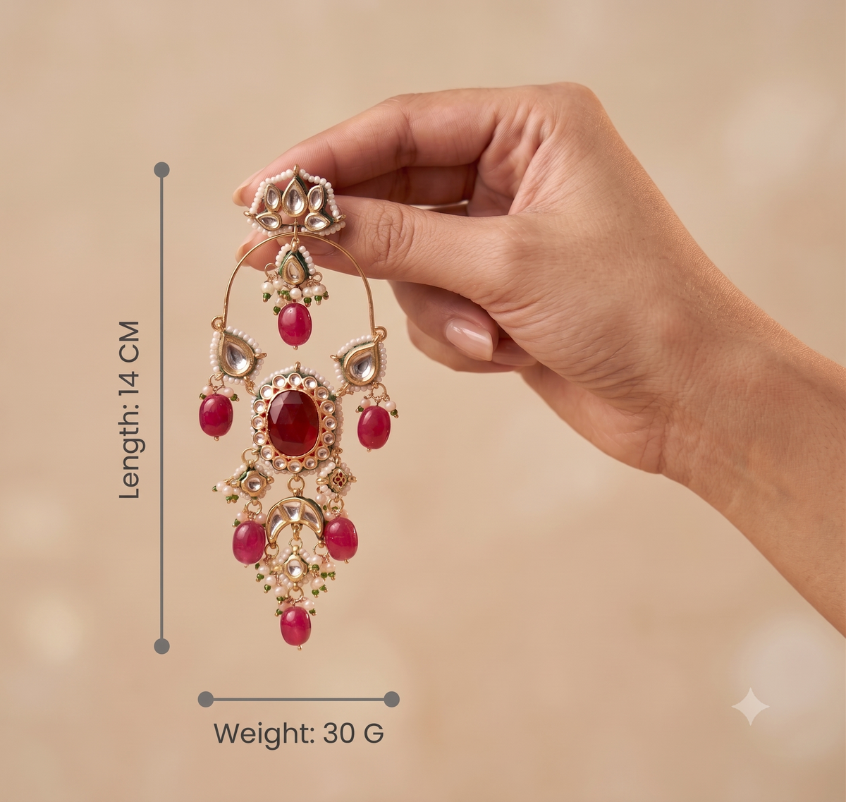 Pink Designer Kundan Chandbali Earrings Traditional Indian Bridal Jewellery Roz Jewellers.