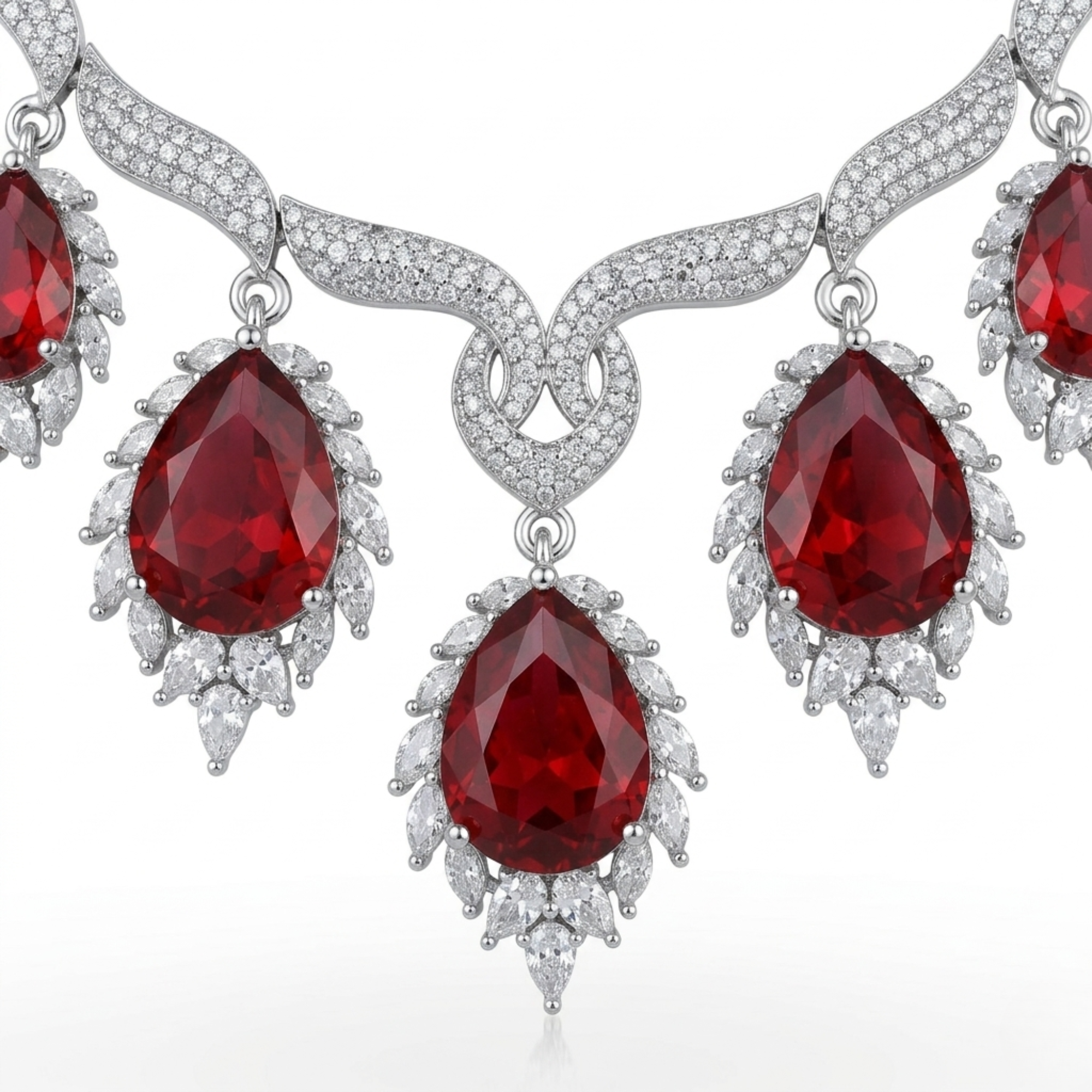 Ruby Red & CZ Necklace Set | Gold Plated Indian Bridal Jewellery | Roz Jewellers