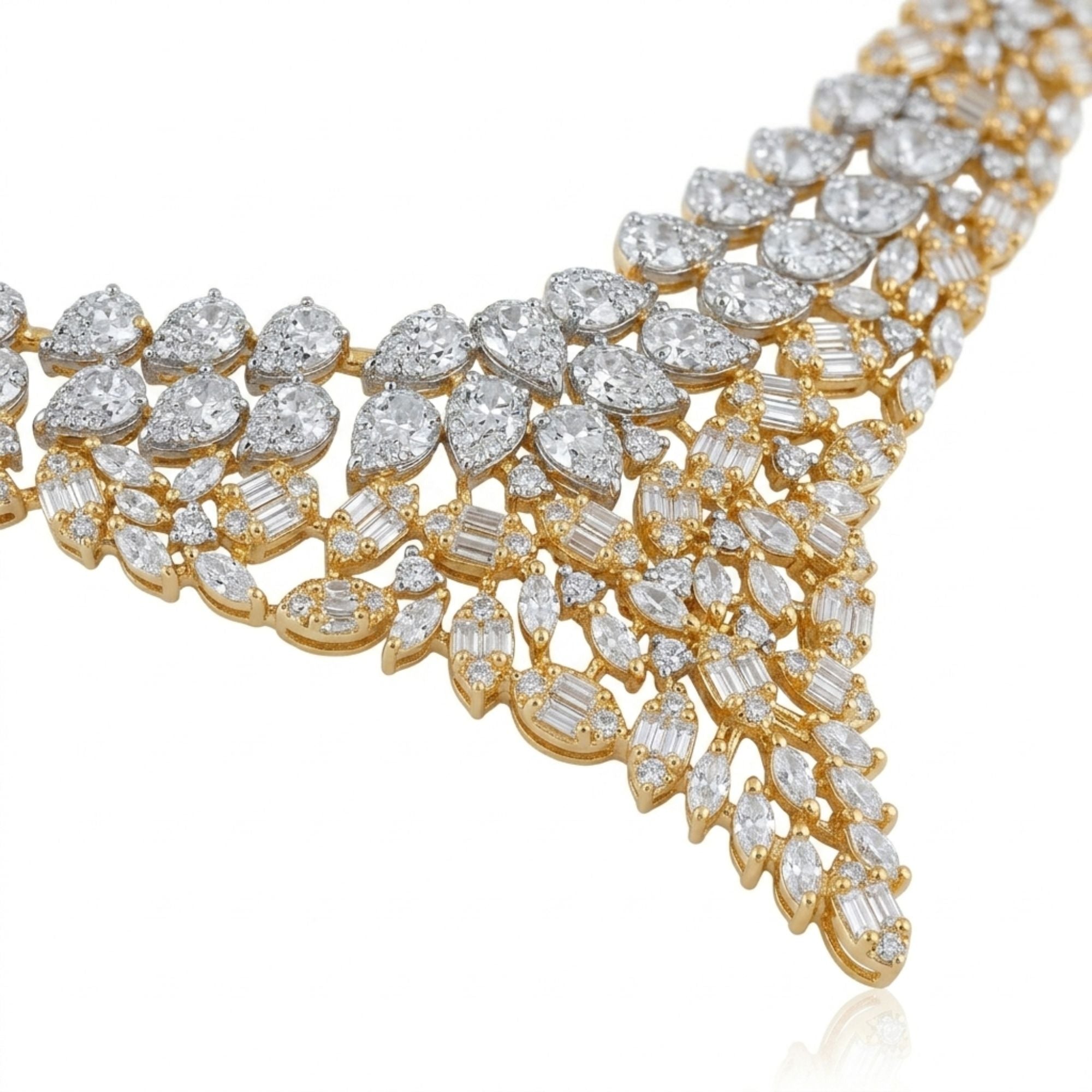 CZ & Ruby Bridal Necklace & Earrings Set | Gold Plated Wedding Jewellery | Roz Jewellers