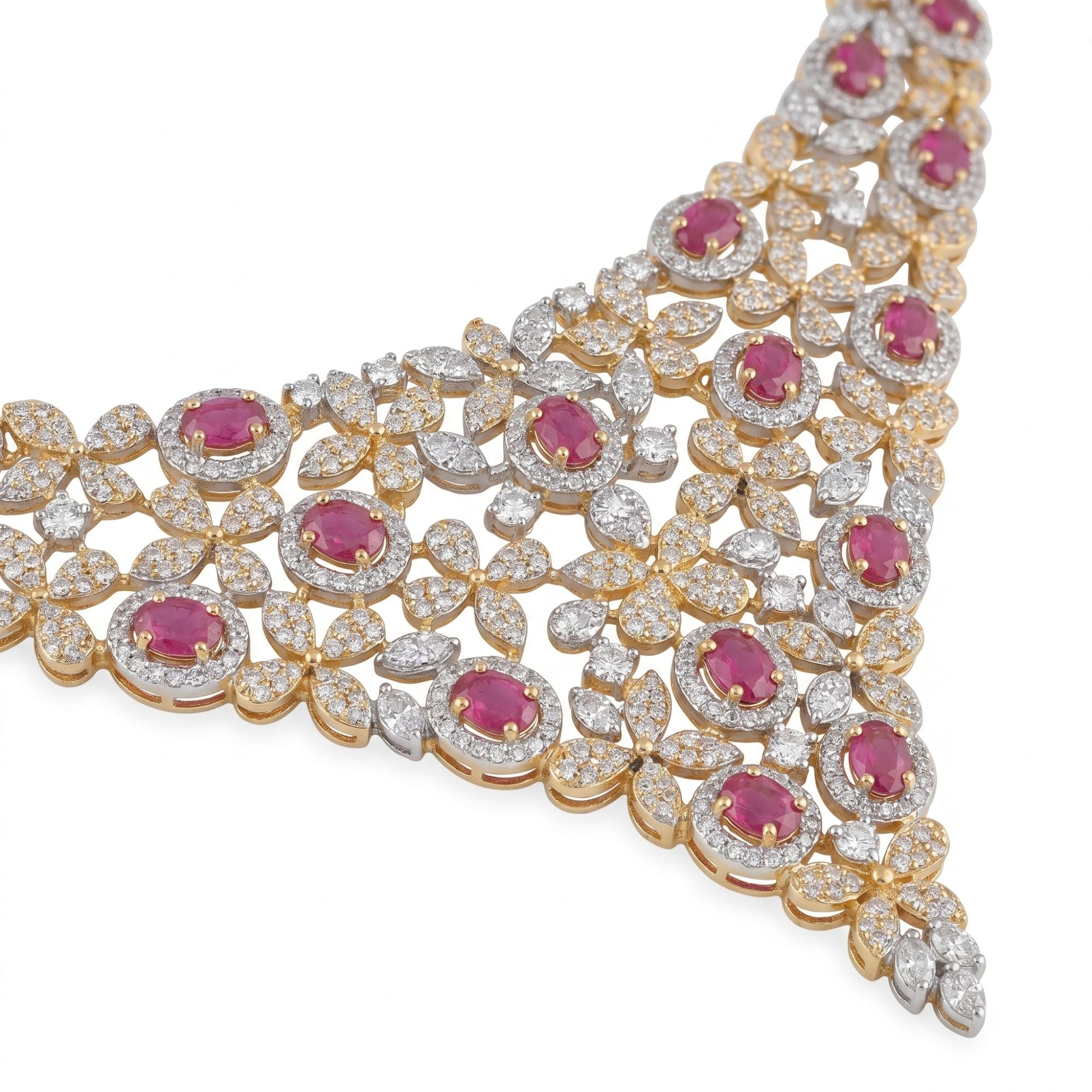 Indian CZ & Ruby Stone Necklace & Earrings Set | Gold Plated Bridal Jewellery | Roz Jewellers