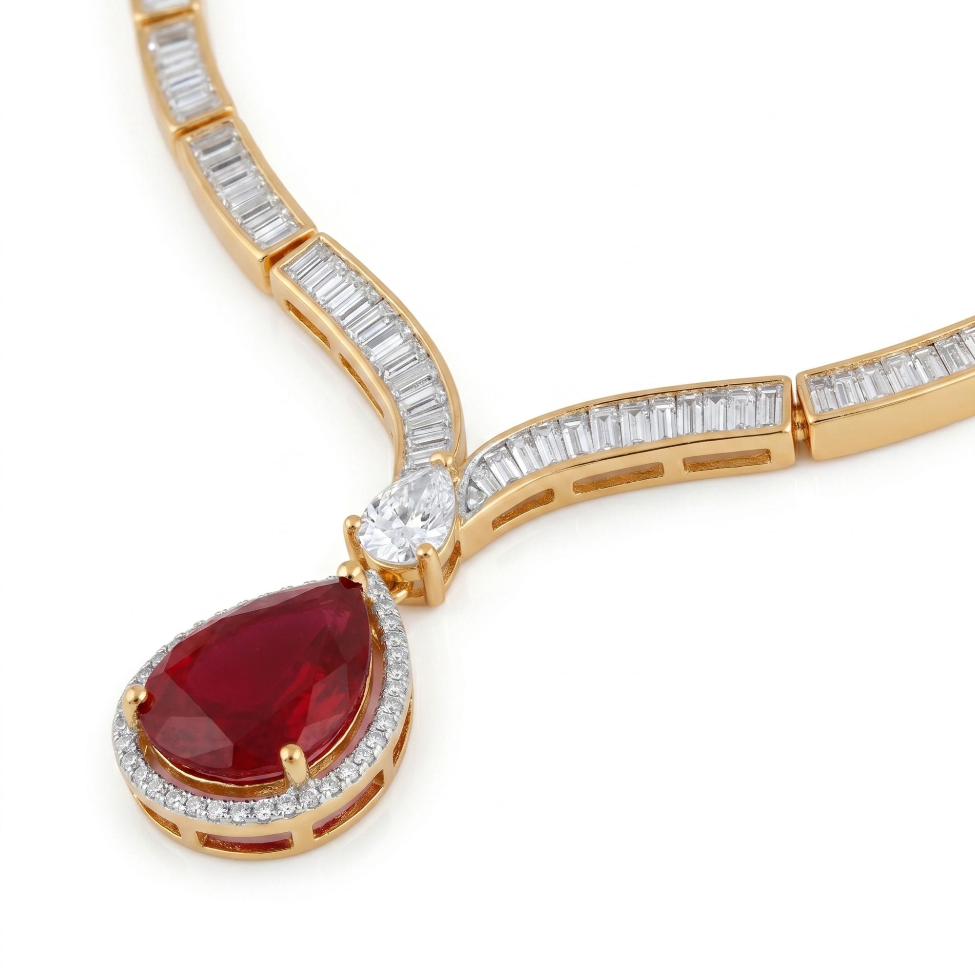 Indian Ruby Stone Necklace & Earrings Set | Gold Tone Bridal Jewellery | Roz Jewellers