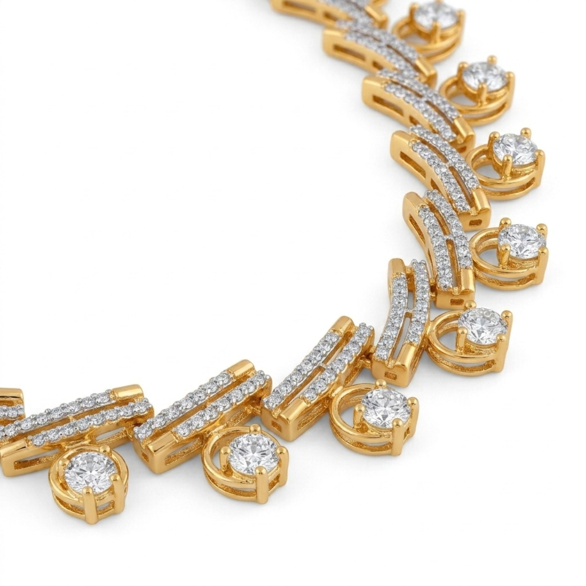 White CZ Long Necklace & Earrings Set | Gold Plated Bridal Jewellery | Roz Jewellers
