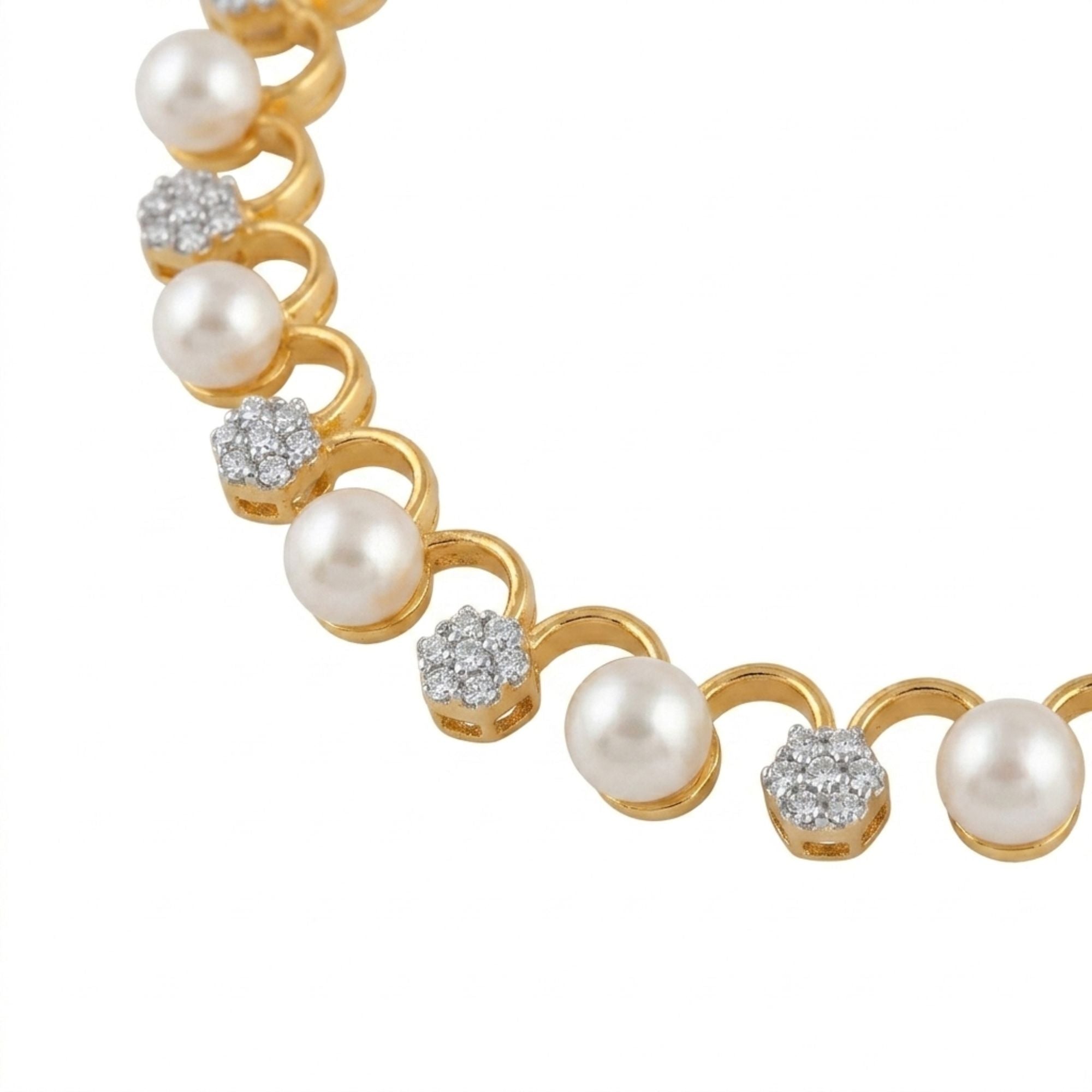 White Pearl Necklace & Earrings Set | Gold-Plated Brass | Minimal Classic Design | Daily Wear, Ethnic & Festive Occasion Jewellery for Women | Roz Jewellers