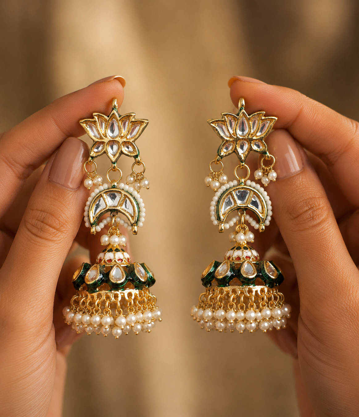 Green Meenakari Kundan Gold Plated Bridal Statement Earrings For Women Roz Jewellers