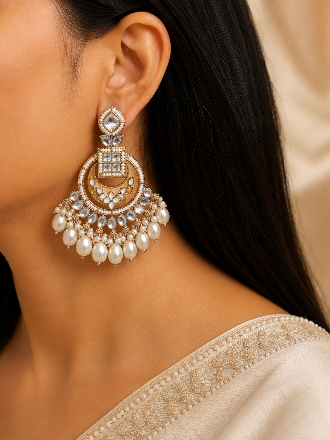 Momina Pakistani Bridal Kundan Earrings Royal Antique Gold Bridal Statement Jewelry Roz Jewellers