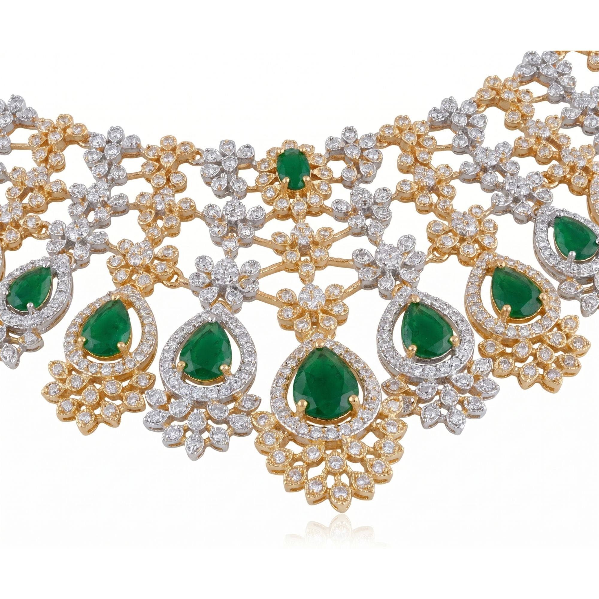 Emerald Green Stone Necklace Set | Gold Plated Bridal Jewellery | Roz Jewellers