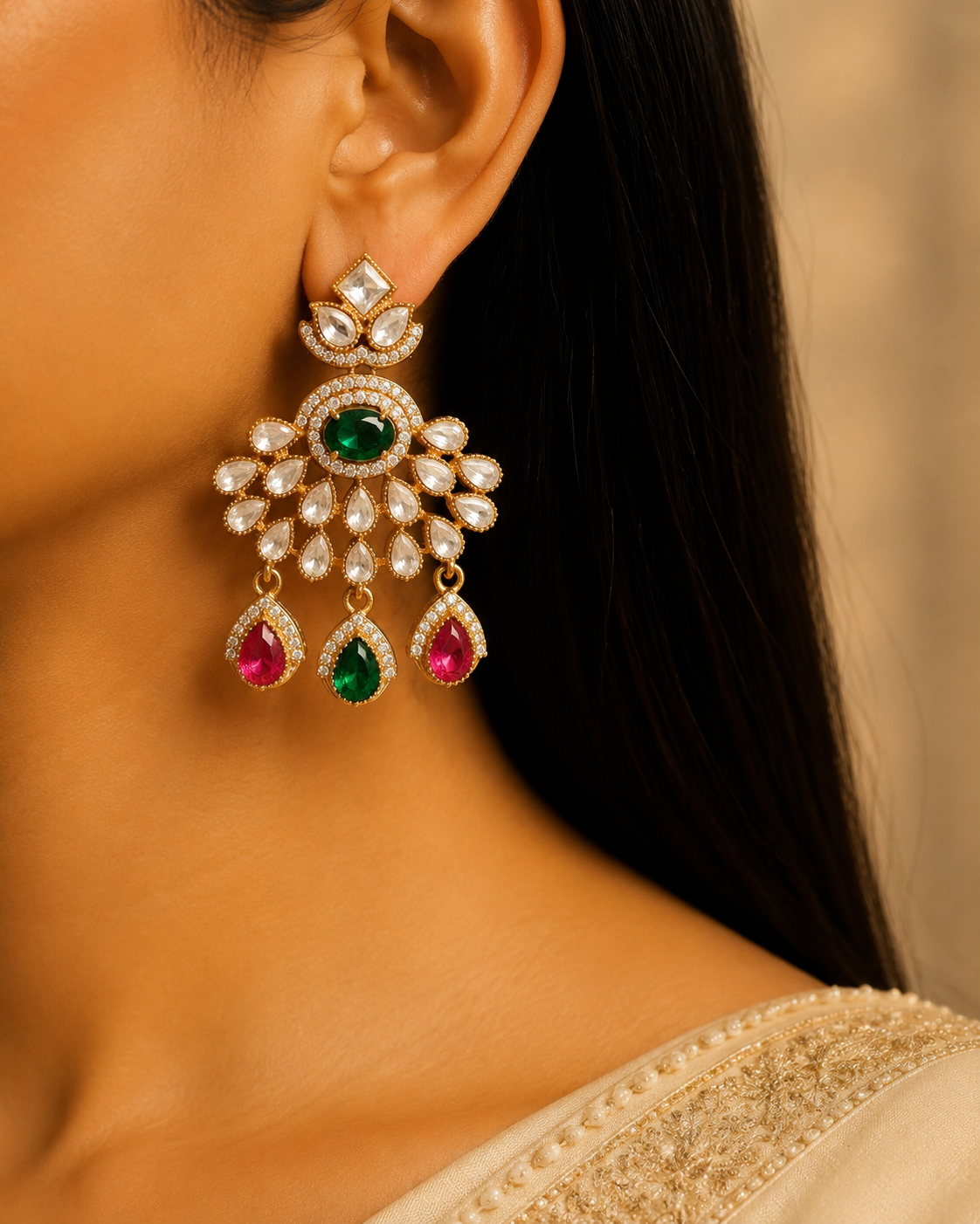 Zunaira Bollywood New Kundan Moissanite Stone Necklace Earrings Jewelry Party Wear Bridal Set Roz Jewellers