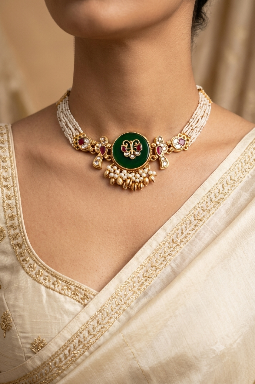 Royal Emerald Kundan Choker Necklace Set Roz Jewellers.