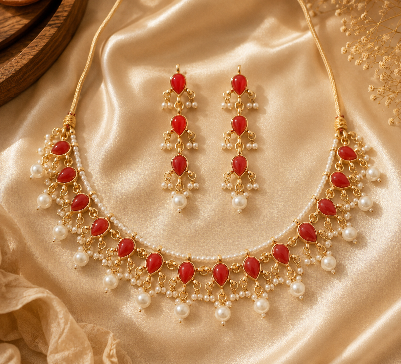 Kundan Designer Red Stone Bridal Necklace Set Wedding Jewelry Roz Jewellers.
