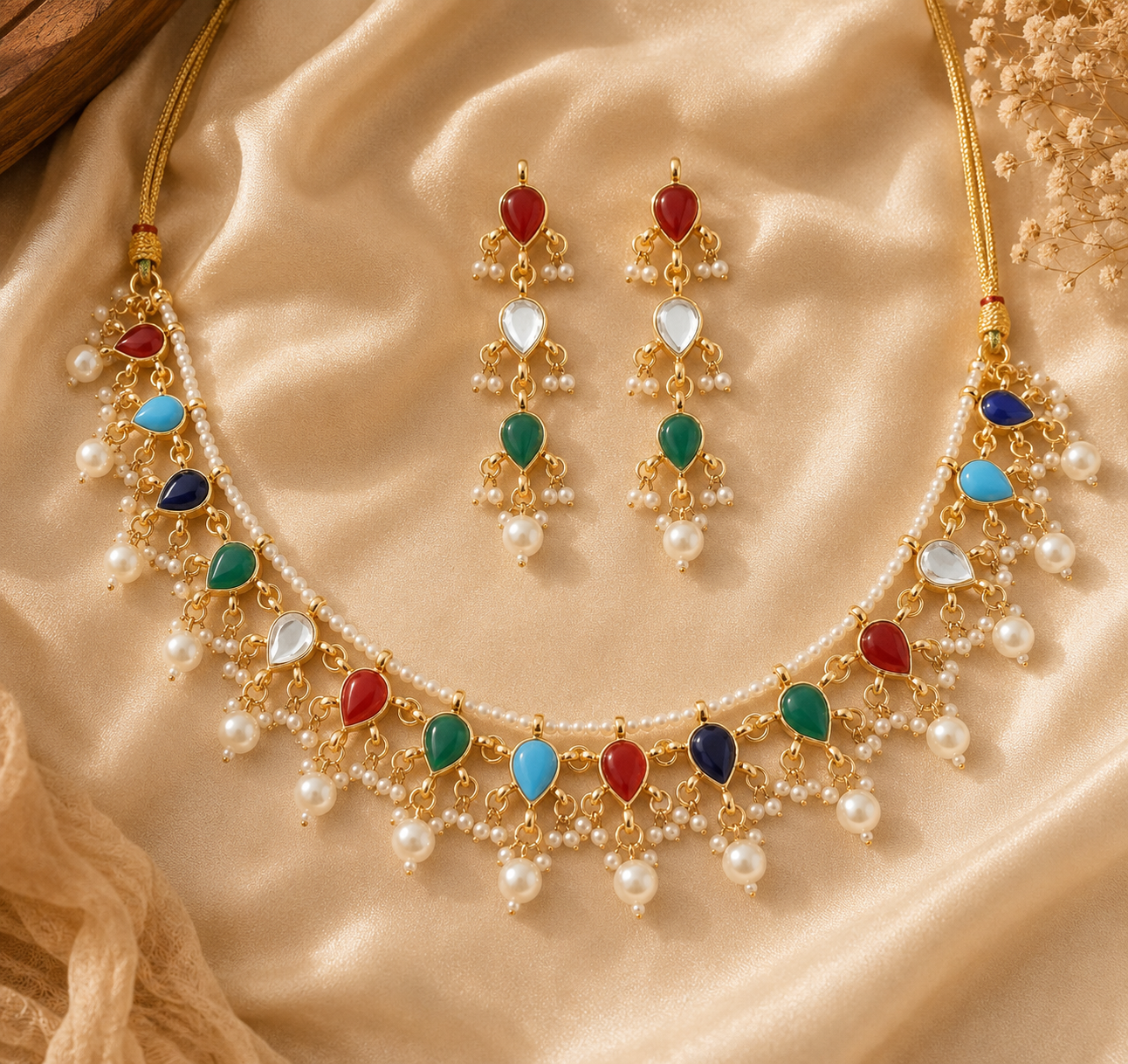 Multicolor Kundan Necklace Set Indian Bridal Jewelry Pakistani Roz Jewellers.