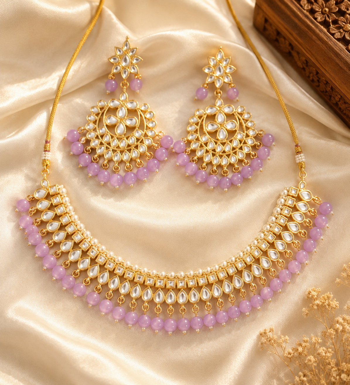 Royal Lavender Kundan Choker Necklace Set with Chandbali Earrings Roz Jewellers.