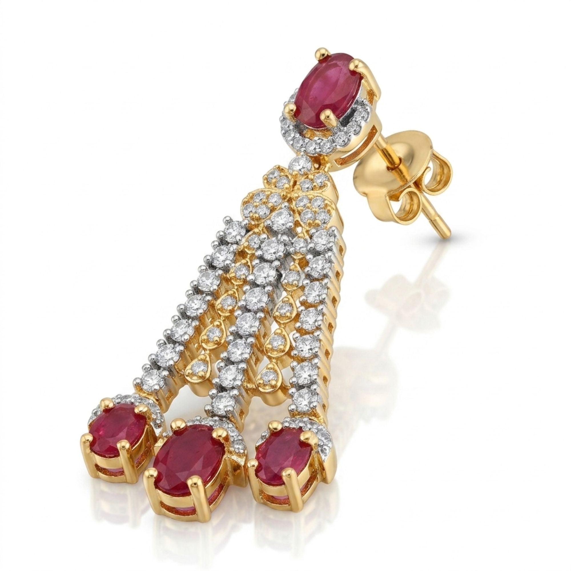 Ruby Red CZ Bridal Necklace & Earrings Set | Wide 6CM Gold-Plated Choker Statement | American Diamond Crystal | Indian Wedding, Reception & Festive Jewellery | Roz Jewellers