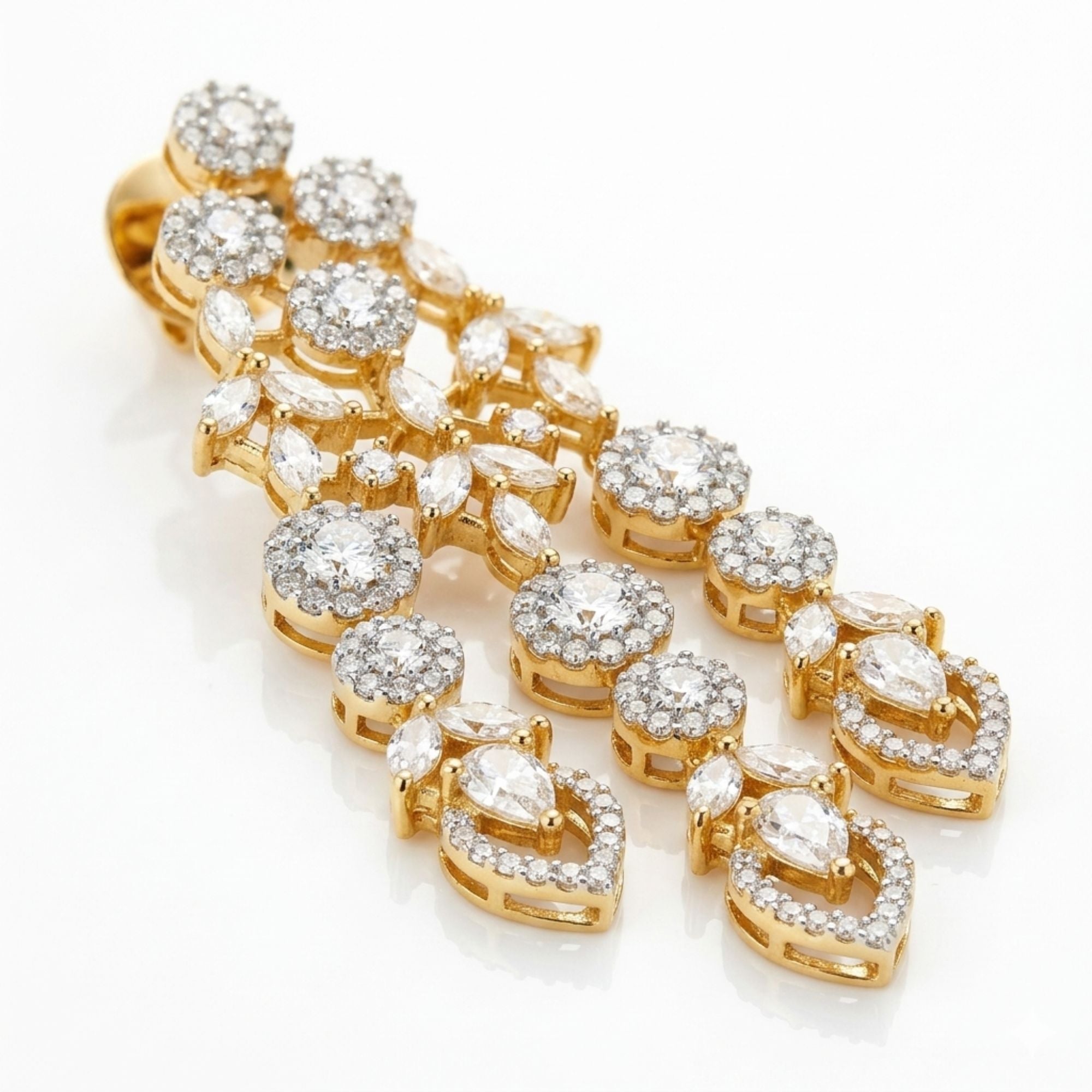 Classic White CZ Bridal Necklace & Earrings Set | Widest Diamond Look | 7CM Gold-Plated Broad Statement Jewellery | American Diamond | Indian Wedding & Reception Wear | Roz Jewellers