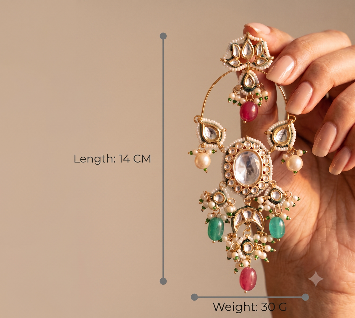 Green and Pink Chandbali Earrings for Women Indian Wedding Bridal Jewellery Roz Jewellers.