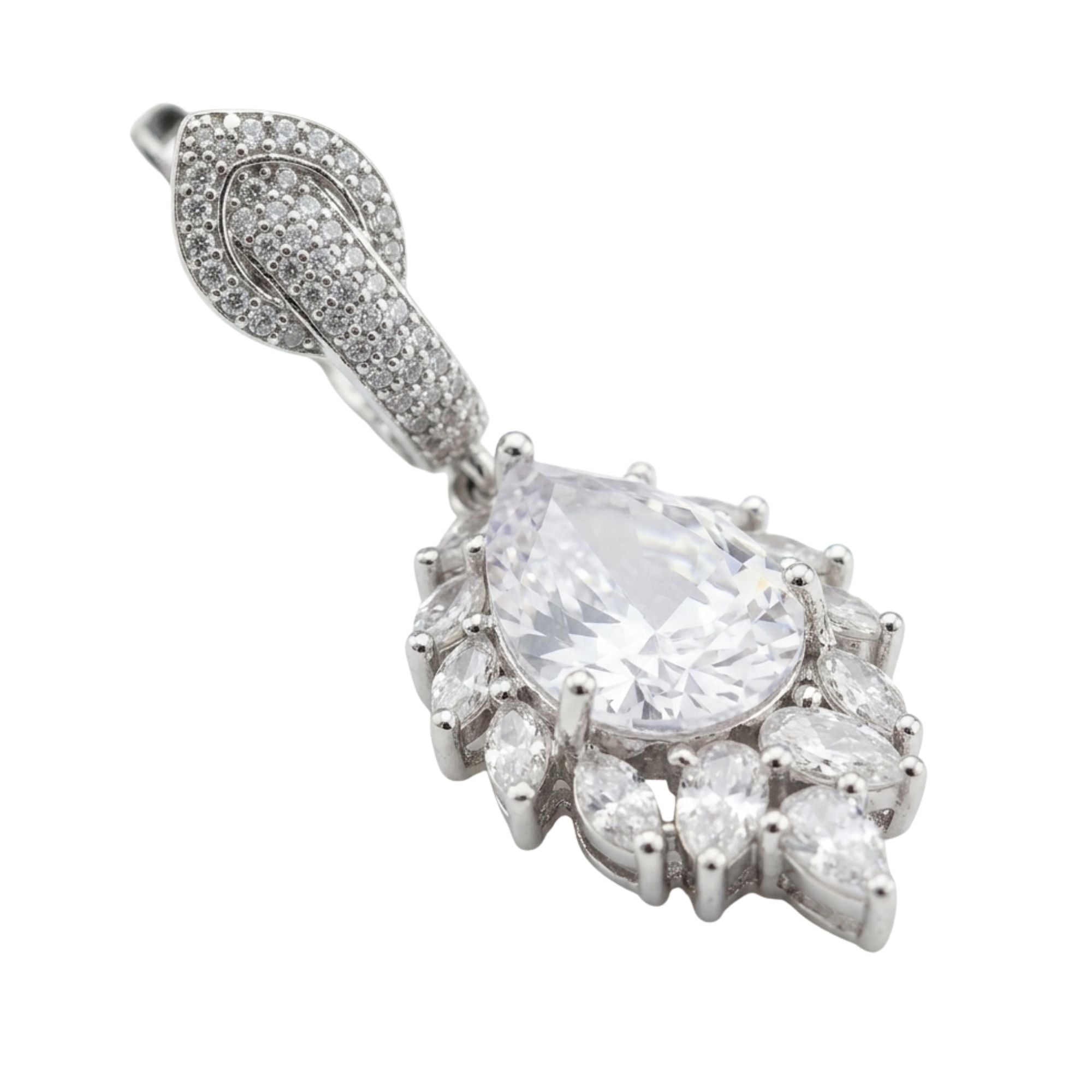 White CZ Diamond Look Necklace & Earrings Set | Grand Bridal Statement Jewellery | Gold-Plated Brass | Long 22CM American Diamond | Indian Wedding, Reception & Festive Wear | Roz Jewellers