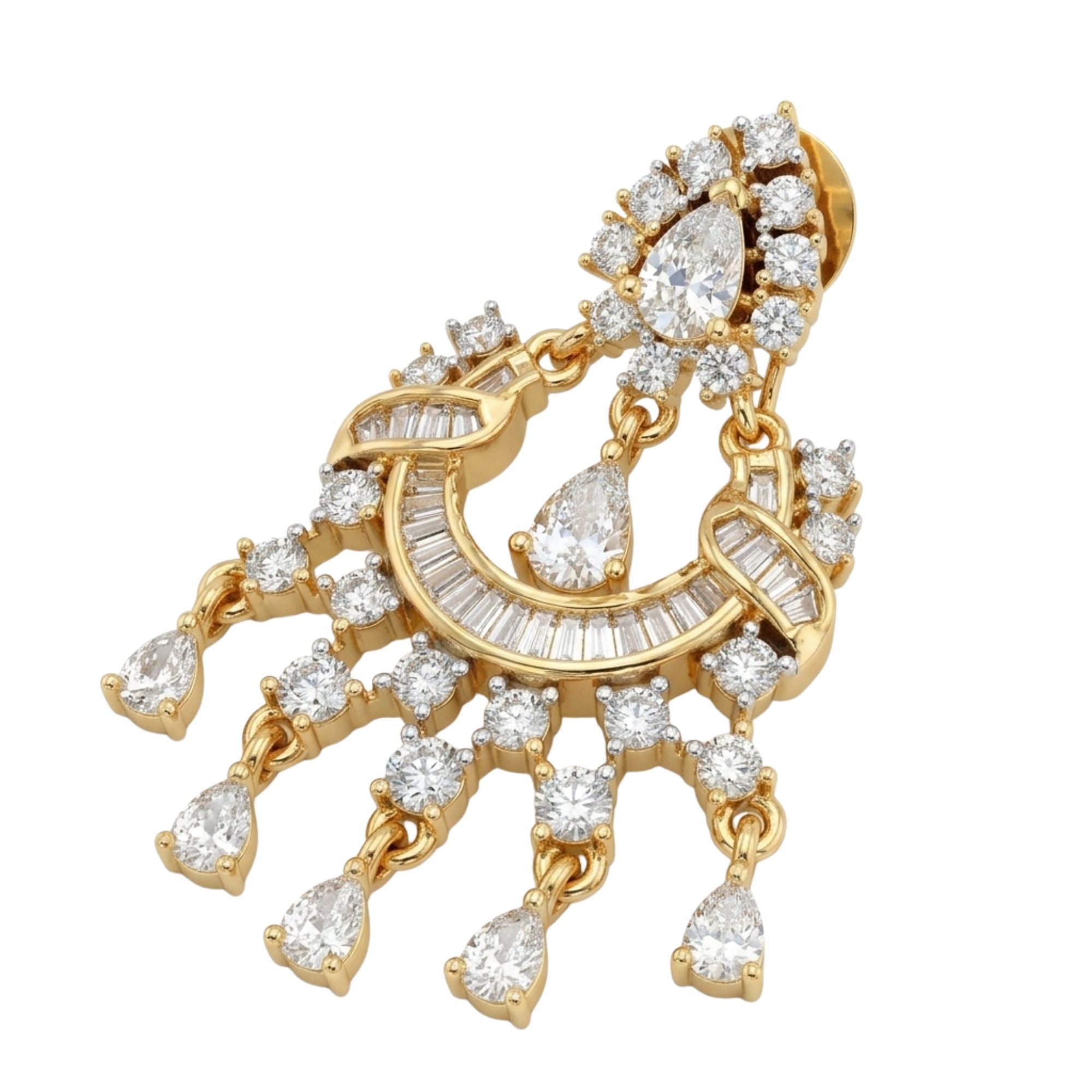 Gold-Plated Diamond Look CZ Necklace & Earrings Set | American Diamond Bridal & Party Wear | Brass | Long Statement Ethnic Jewellery | Roz Jewellers